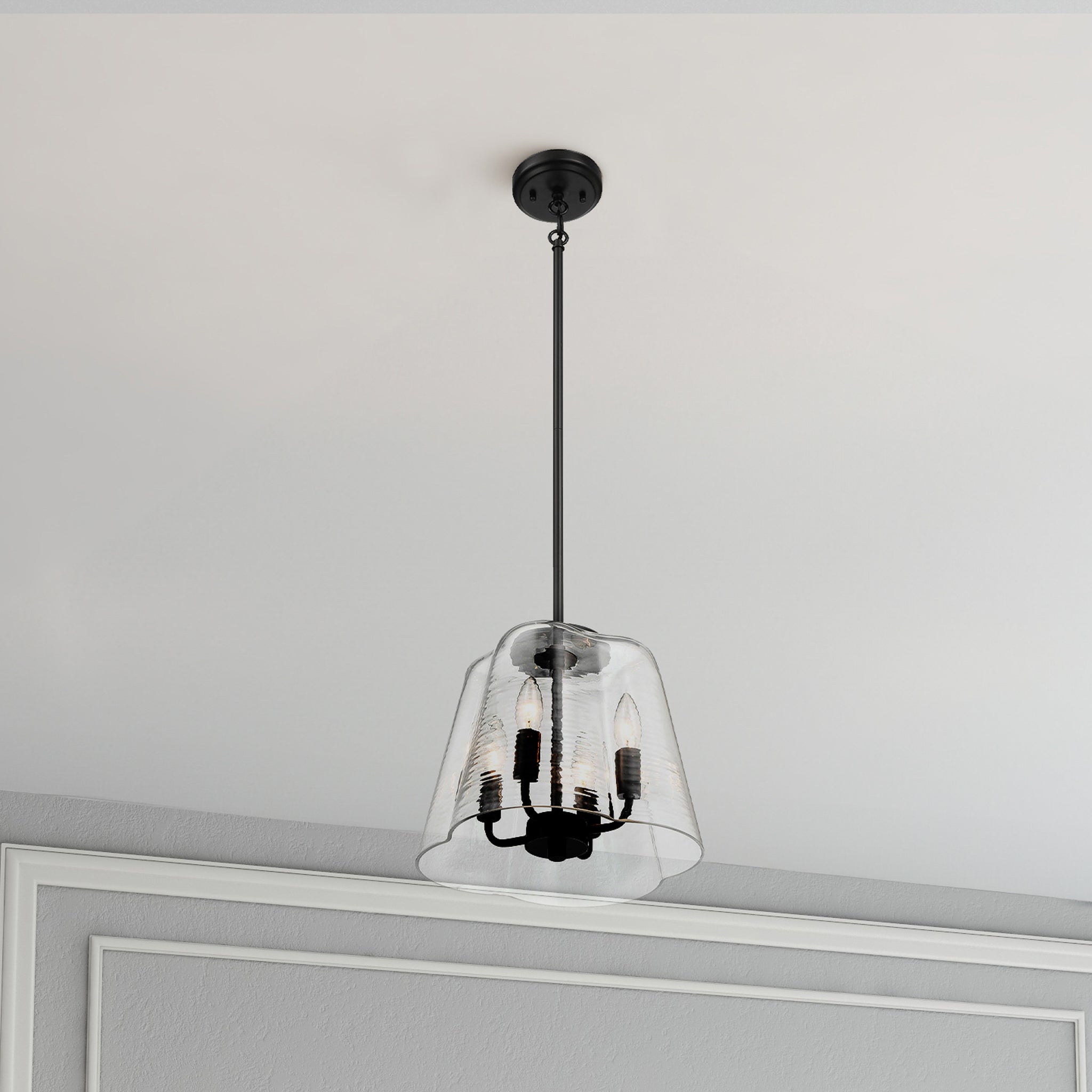 Soiree Four Candle Lights Pendant With Clear Glass - Black Finish - MidinMod
