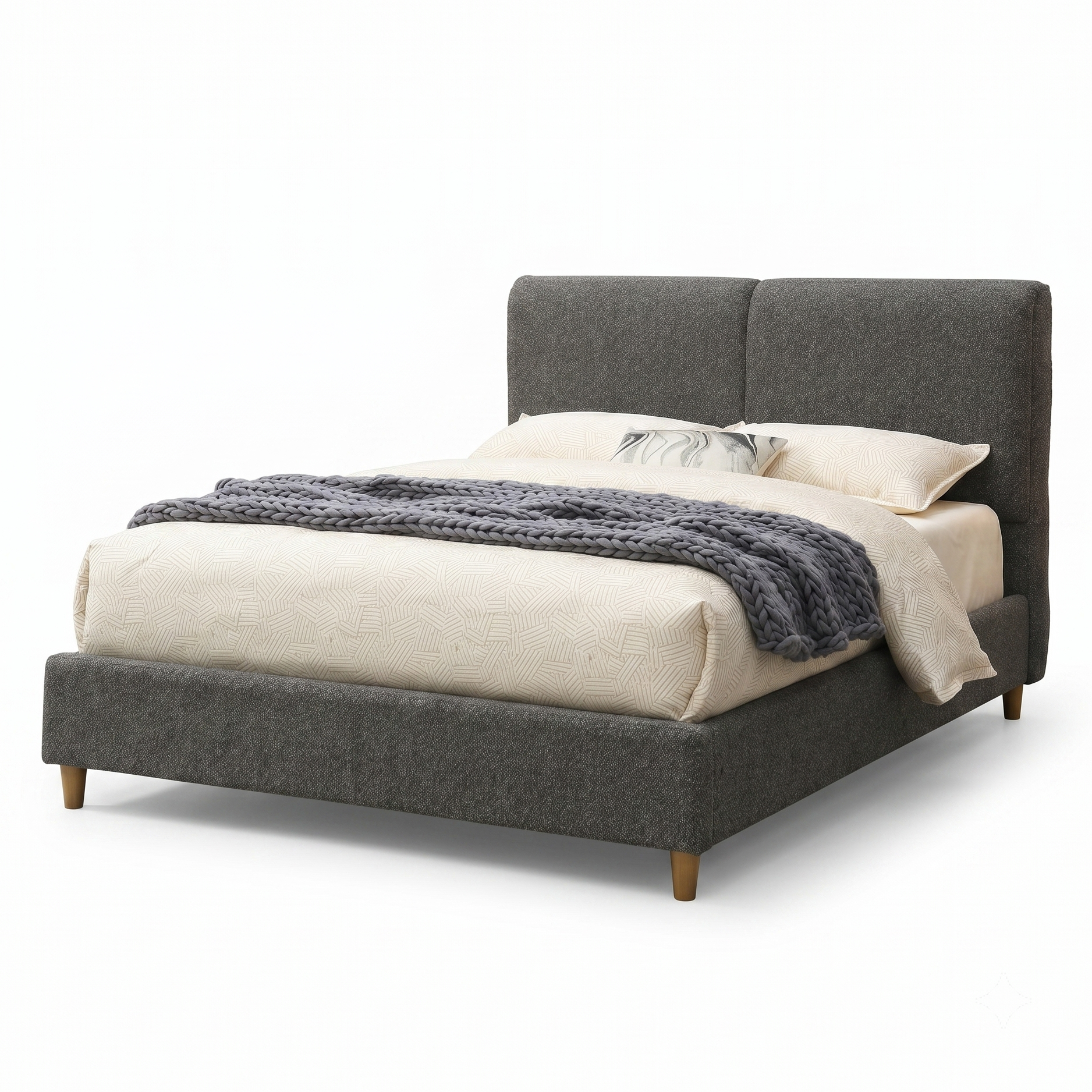 Stavern Gray Eastern King Bed | Contemporary Boucle Platform Bed | MidinMod