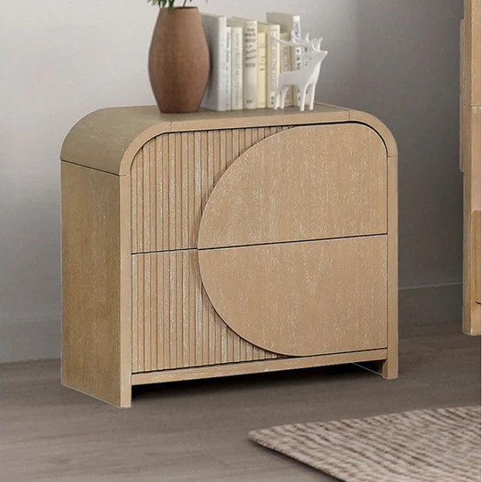 Tangentry Modern Natural Rubberwood Nightstand with USB Ports