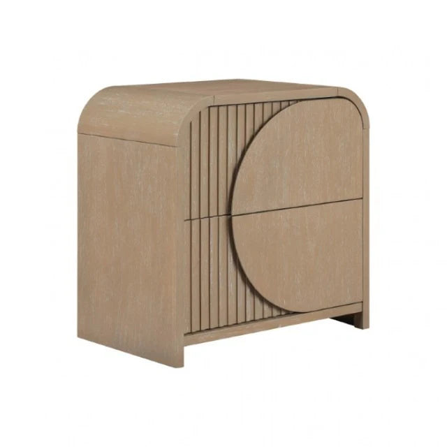 Tangentry Modern Natural Rubberwood Nightstand with USB Ports