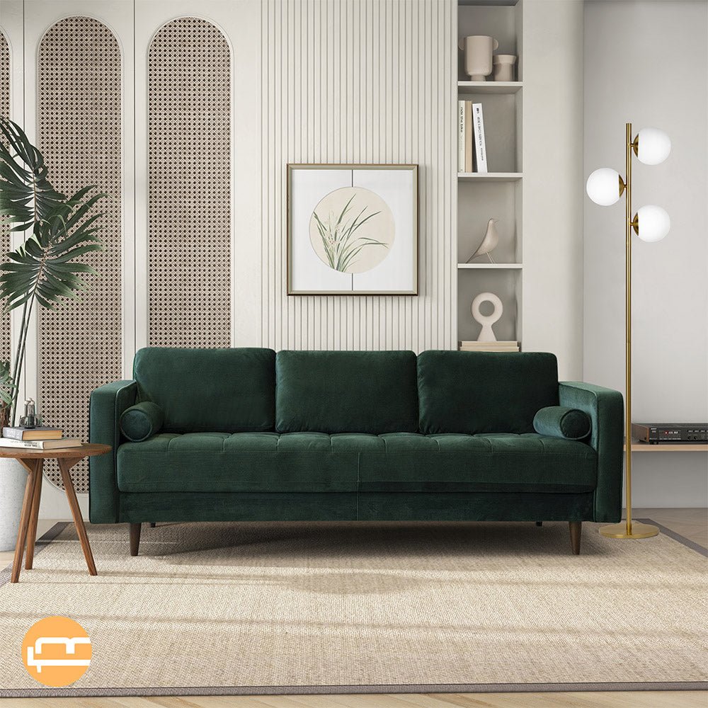 Tessa Dark Green Velvet Sofa 84" - MidinMod Houston Tx Mid Century Furniture Store - Sofas 2