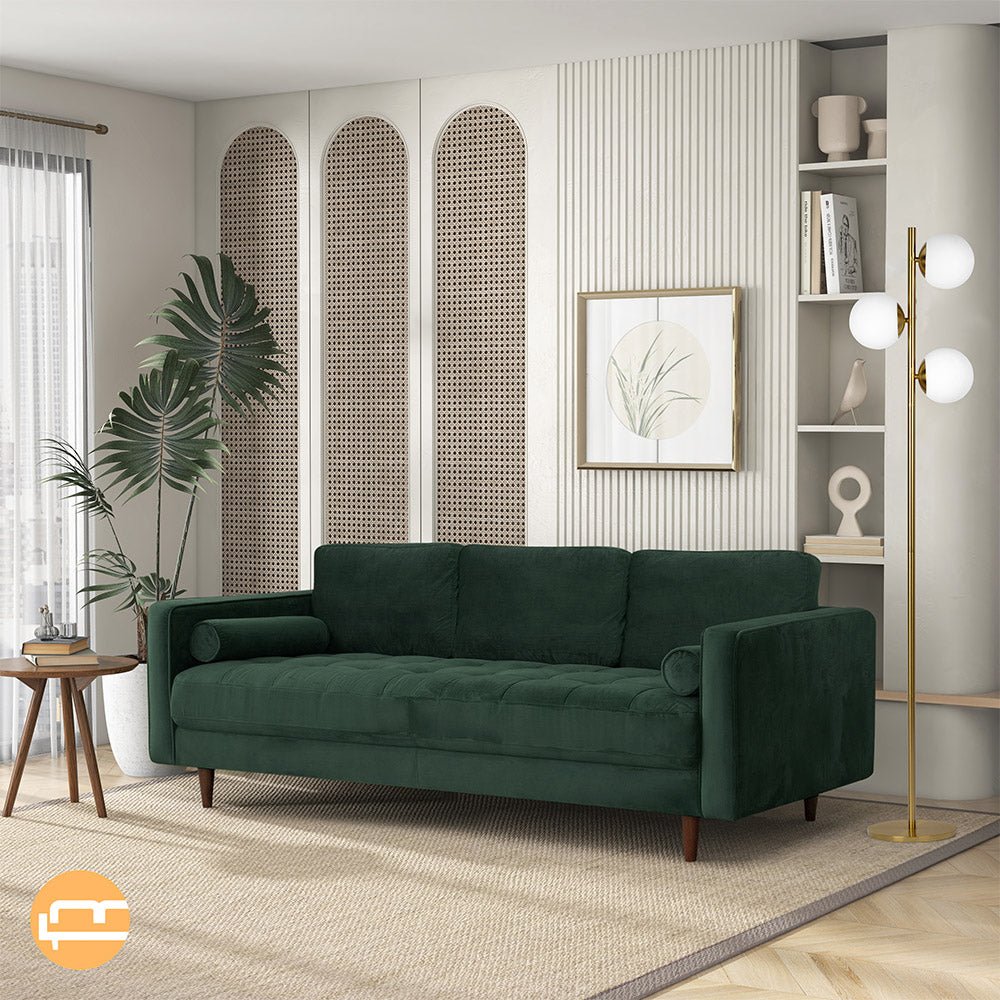 Tessa Dark Green Velvet Sofa 84" - MidinMod Houston Tx Mid Century Furniture Store - Sofas 3