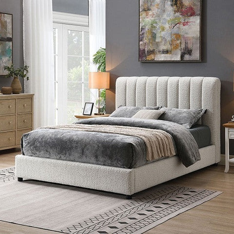 Traverso White Eastern King Bed | Contemporary Boucle Platform Bed | MidinMod