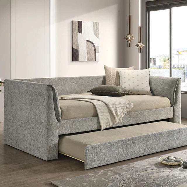 Upney Slate Gray Twin Daybed with Trundle | Contemporary Upholstered Fabric Daybed | MidinMod