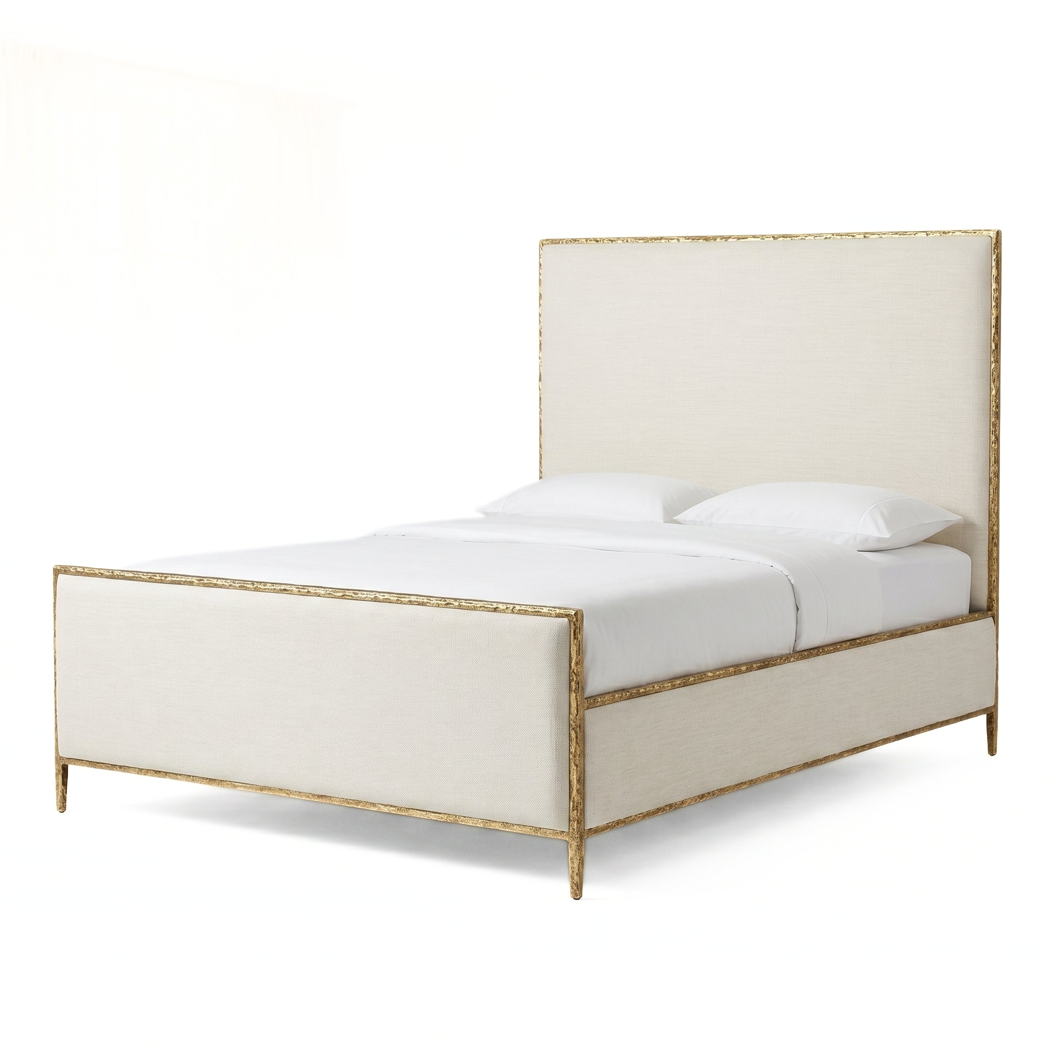 Valda Matte Gold Queen Bed | Contemporary Forged Steel & Fabric Platform Bed Frame | MidinMod