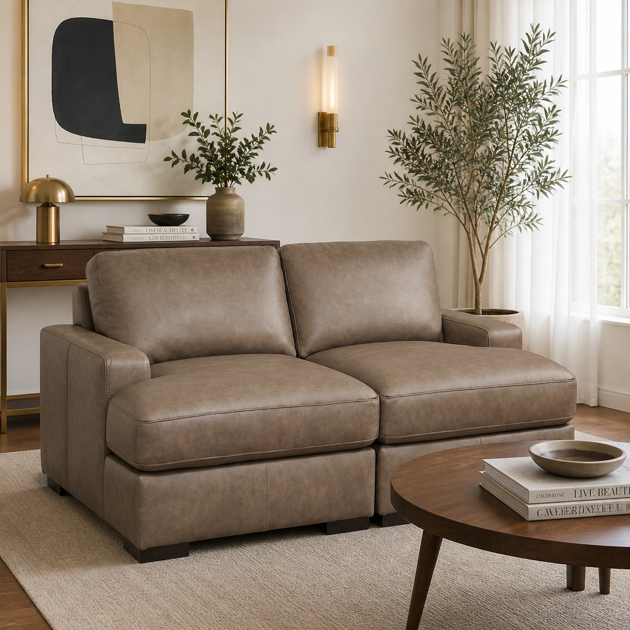 Veronella Super Chaise Sectional | Modern Brown Leather Modular Sofa | MidinMod