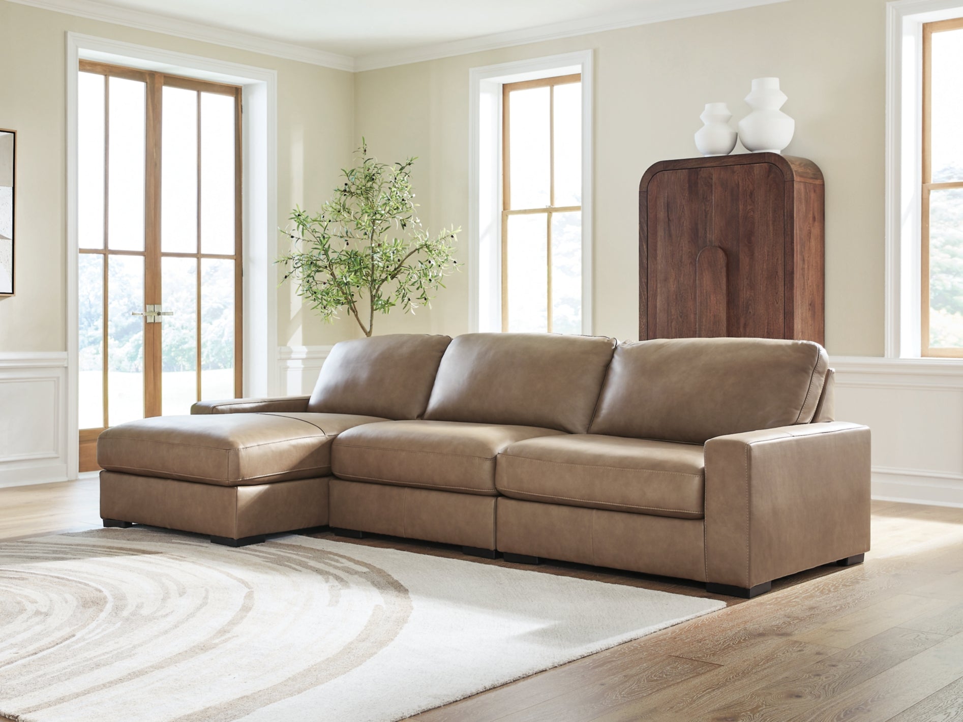 Veronella 3-Piece Brown Leather Modular Sectional with Left Chaise | MidinMod
