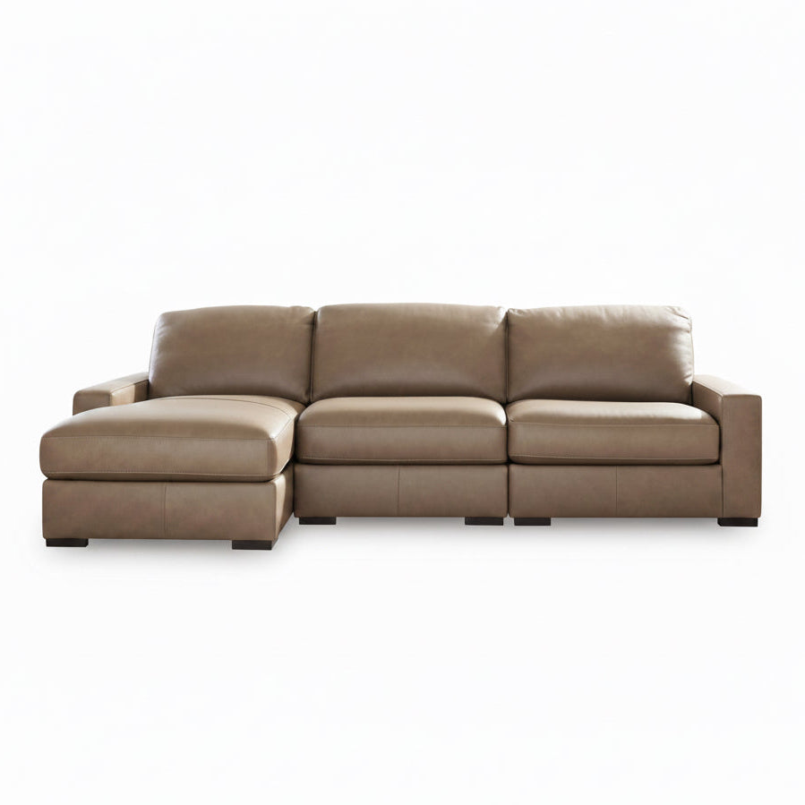 Veronella 3-Piece Brown Leather Modular Sectional with Left Chaise | MidinMod