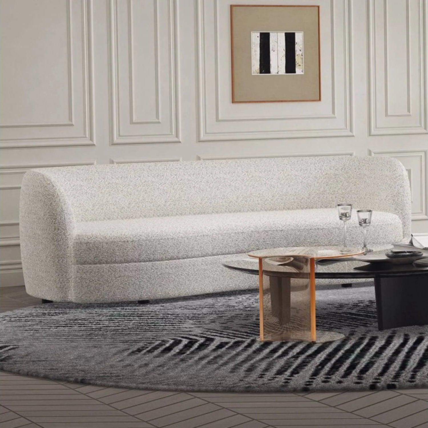 Versoix Off-White Sofa | Contemporary Curved Boucle Kidney Sofa | MidinMod