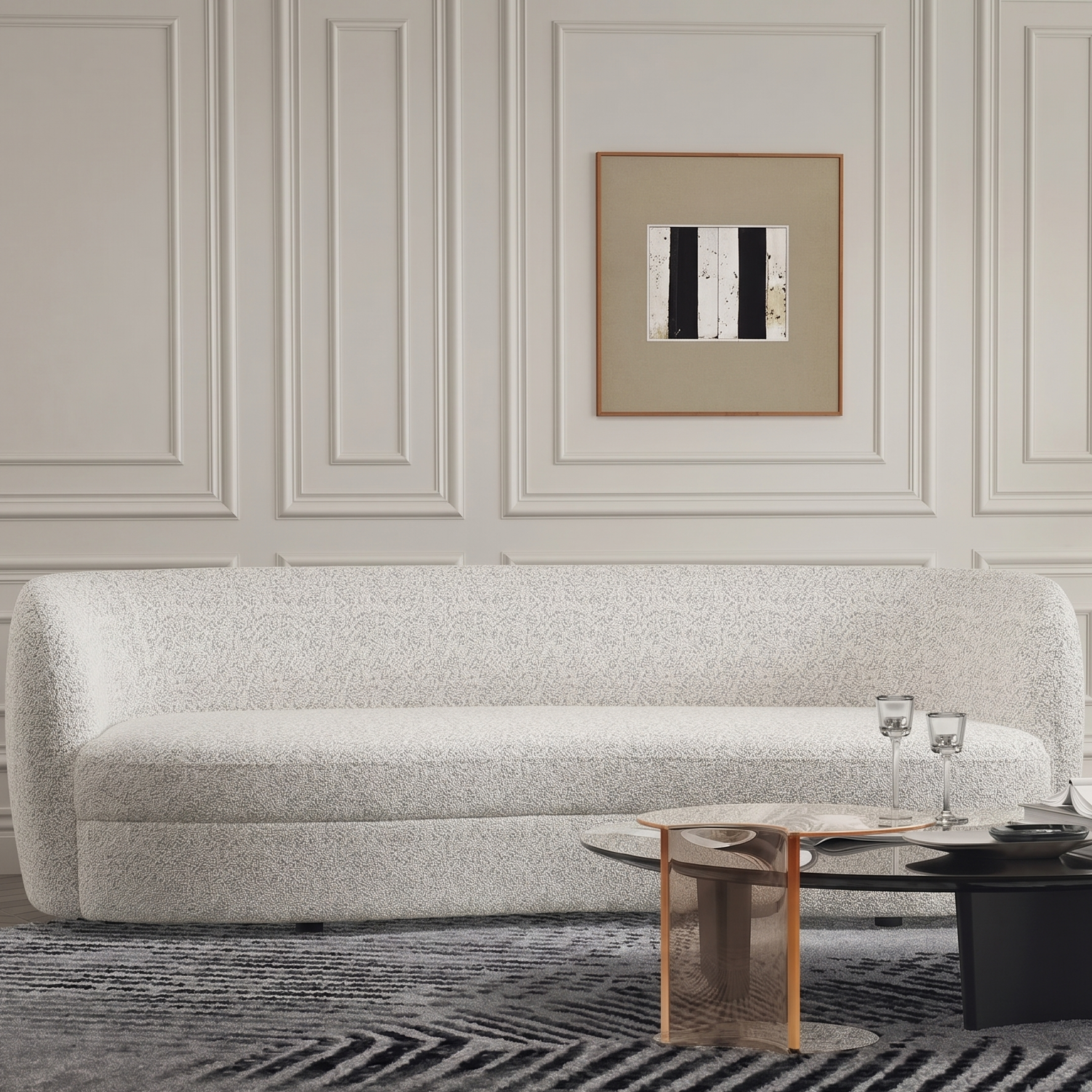 Versoix Off-White Sofa | Contemporary Curved Boucle Kidney Sofa | MidinMod