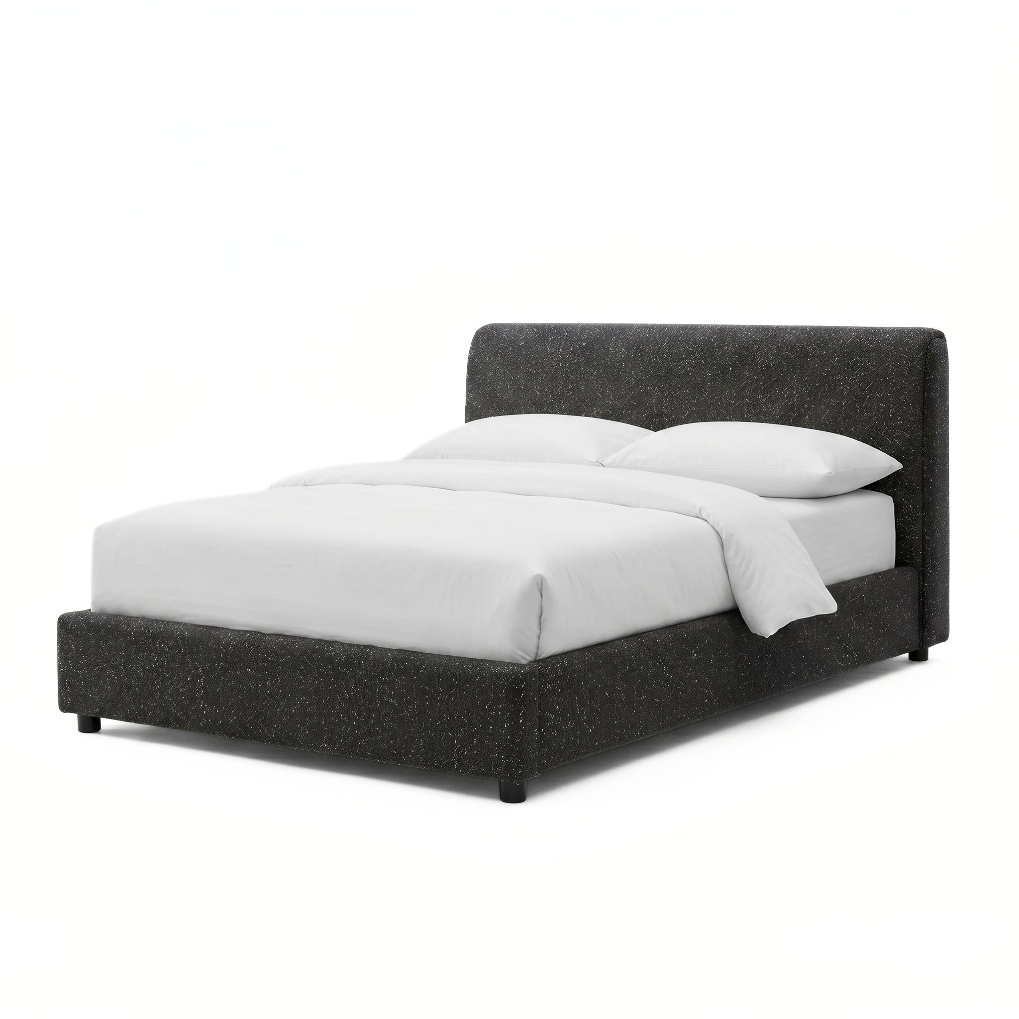 Vertham Black Full Bed | Contemporary Boucle-Chenille Soft Round Edge Bed Frame | MidinMod