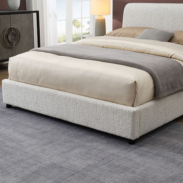Vertham White Eastern King Bed | Contemporary Boucle Platform Bed | MidinMod