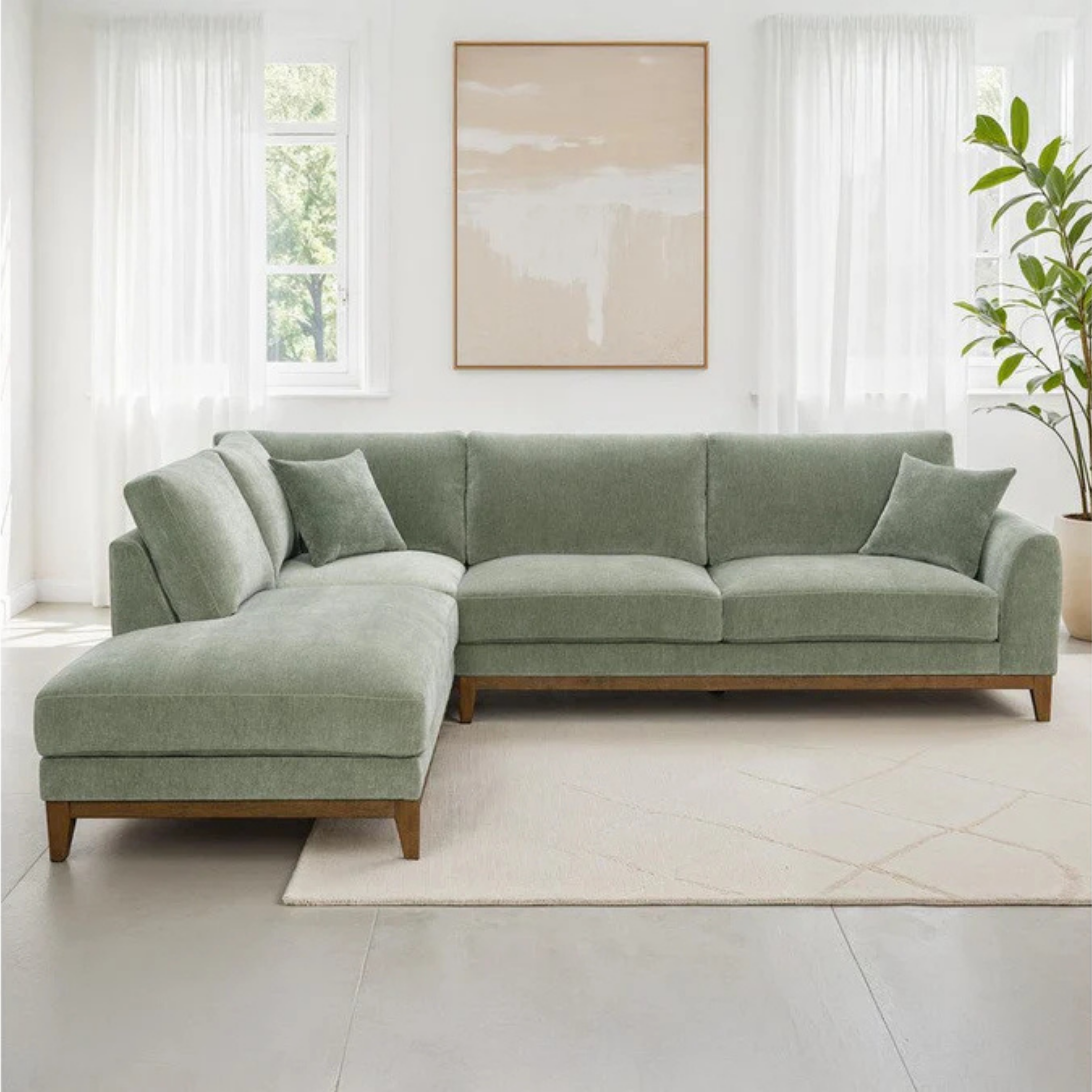 Watton Contemporary Olive Green Chenille 114-Inch Left Sectional Sofa