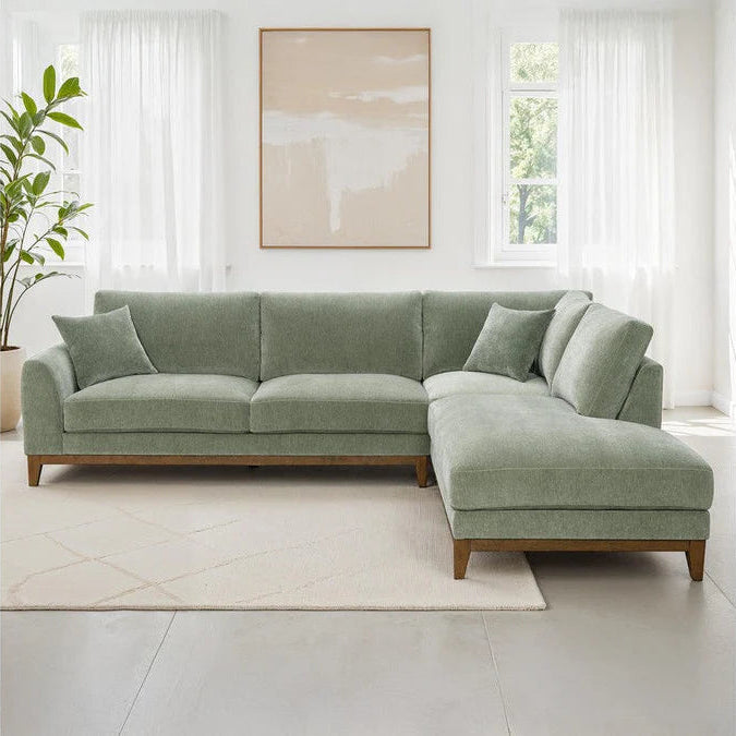 Watton Olive Green Sectional | Contemporary Solid Wood Chenille Sectional Sofa | MidinMod