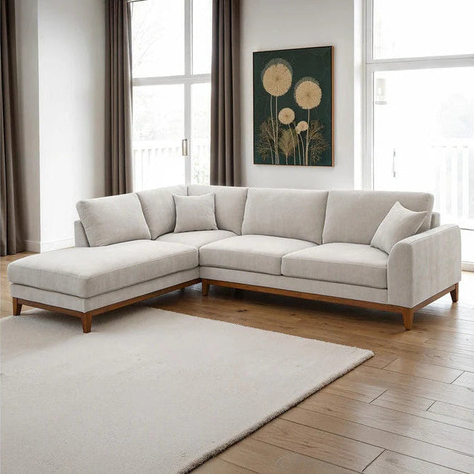 Watton Light Gray Sectional | Contemporary Solid Wood Chenille Sectional Sofa | MidinMod