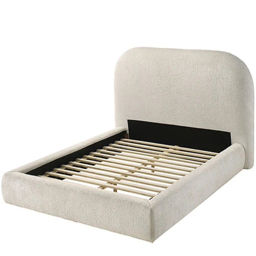 Whitnash Ivory White Queen Bed | Contemporary Round Profile Upholstered Platform Bed | MidinMod