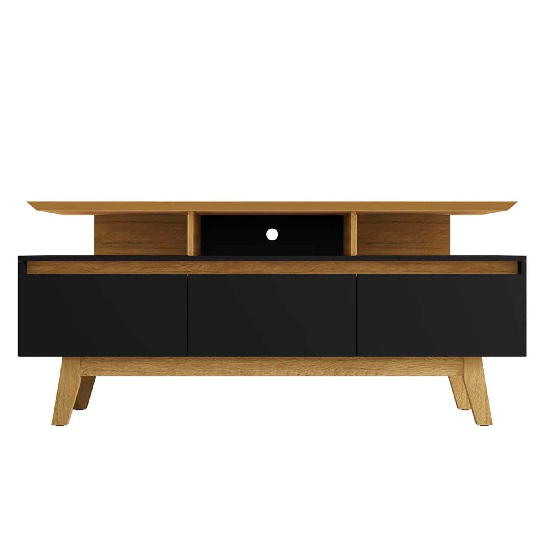 Yonkers Modern Black Solid Wood TV Stand | Streamlined Media Console | MidinMod