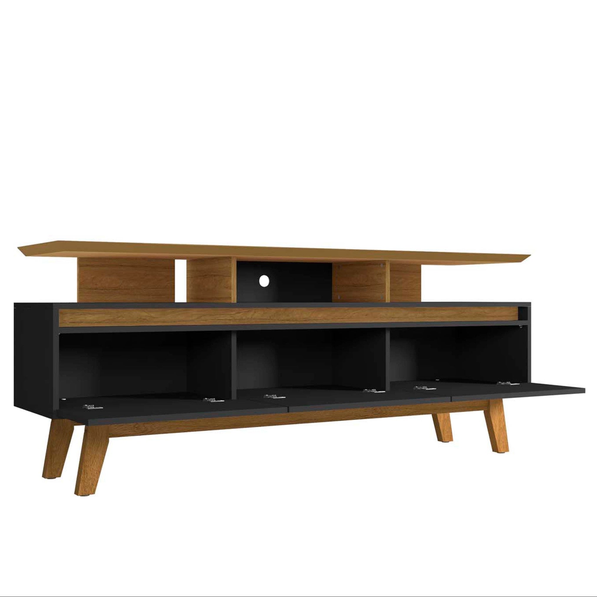 Yonkers Modern Black Solid Wood TV Stand | Streamlined Media Console | MidinMod