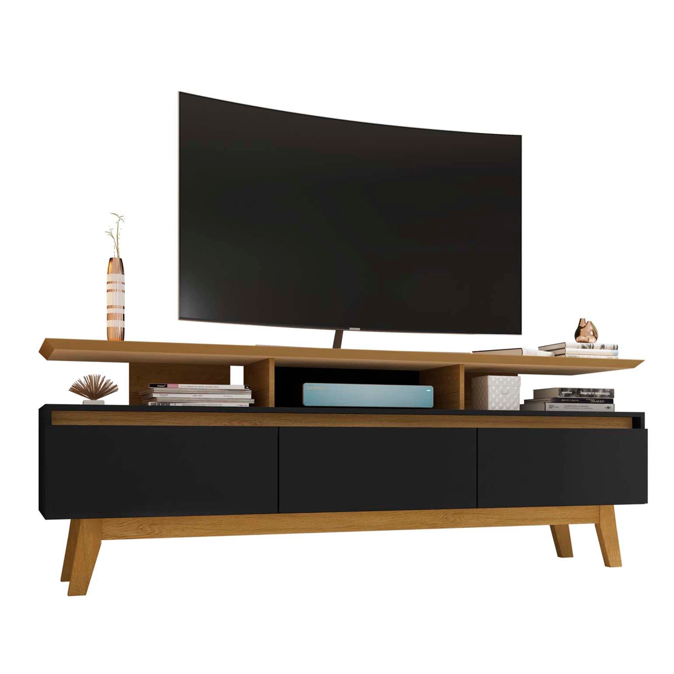 Yonkers Modern Black Solid Wood TV Stand | Streamlined Media Console | MidinMod