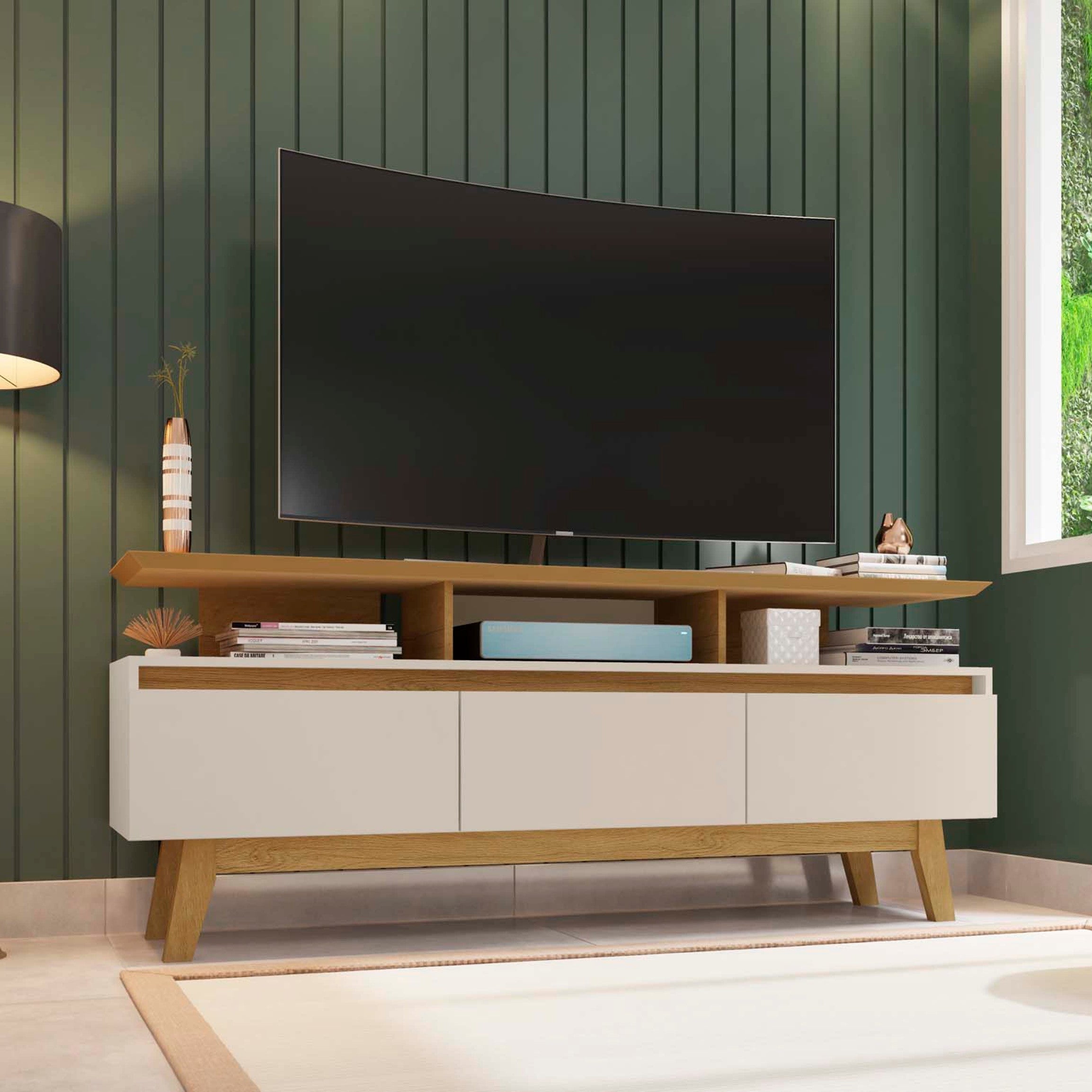 Yonkers Modern Off White Solid Wood TV Stand | Streamlined Media Console | MidinMod
