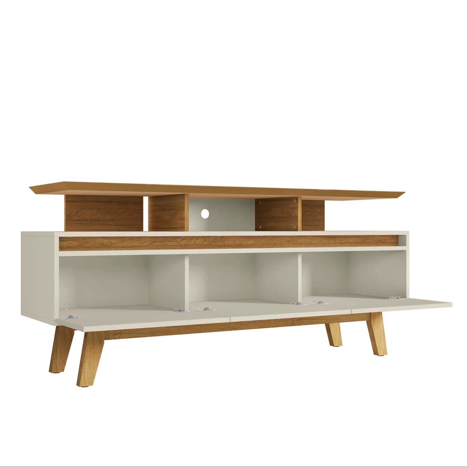 Yonkers Modern Off White Solid Wood TV Stand | Streamlined Media Console | MidinMod