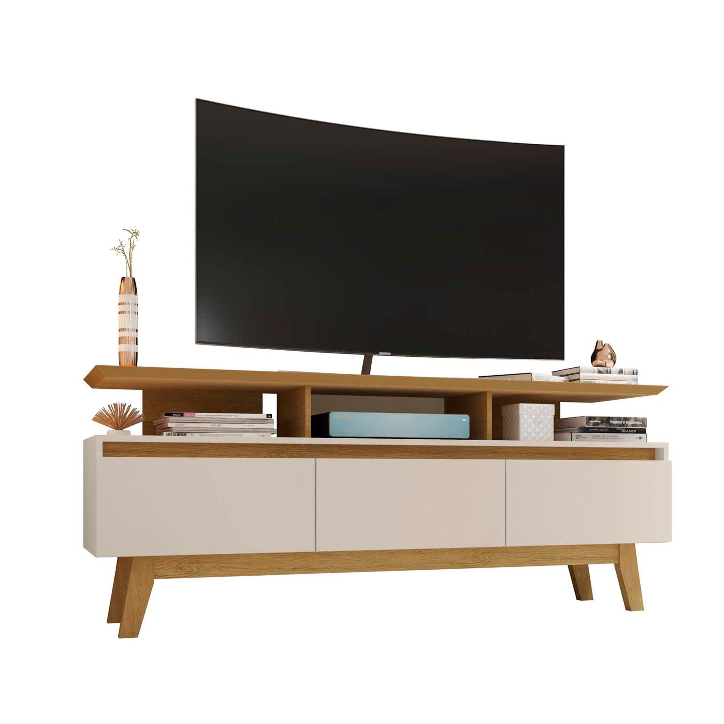Yonkers Modern Off White Solid Wood TV Stand | Streamlined Media Console | MidinMod
