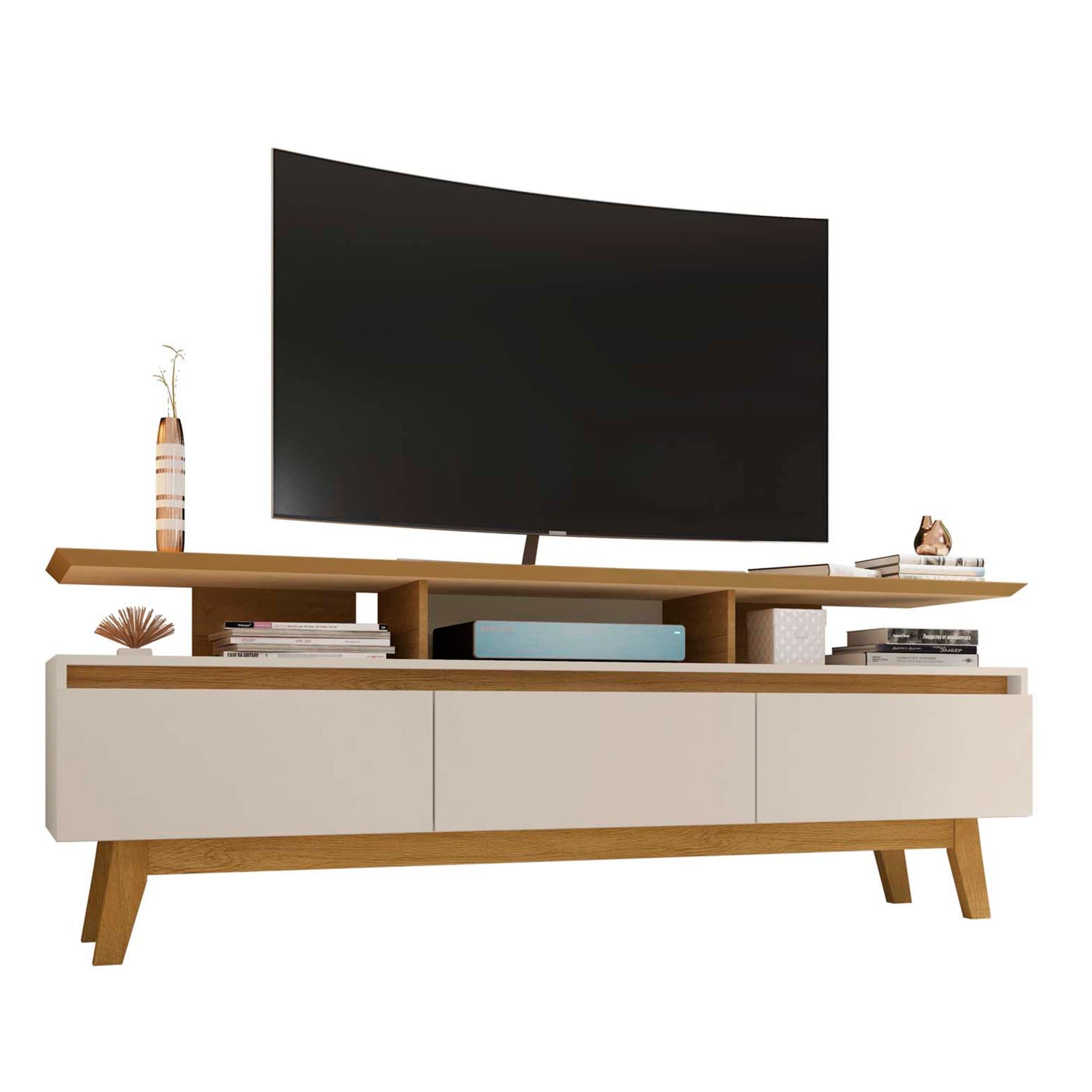 Yonkers Modern Off White Solid Wood TV Stand | Streamlined Media Console | MidinMod
