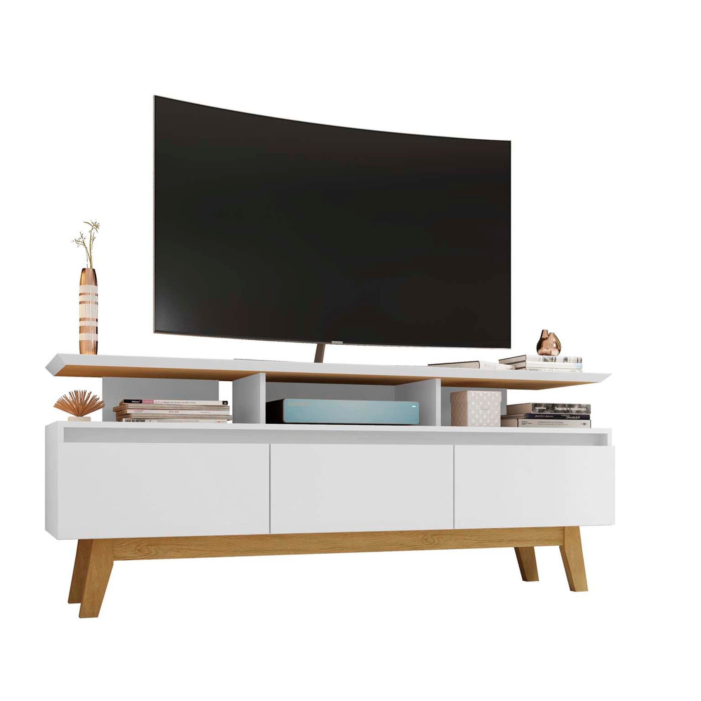 Yonkers Modern White Solid Wood TV Stand | Streamlined Media Console | MidinMod