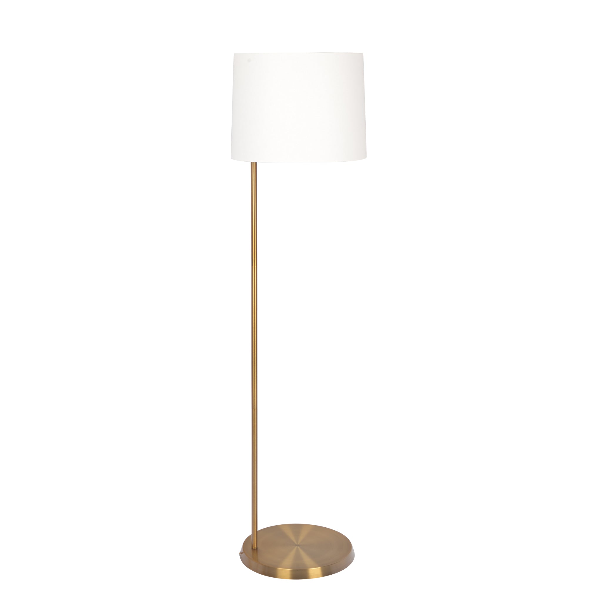 Zenith Offset Brass Base Floor Lamp with Drum-shaped Linen Shade - MidinMod