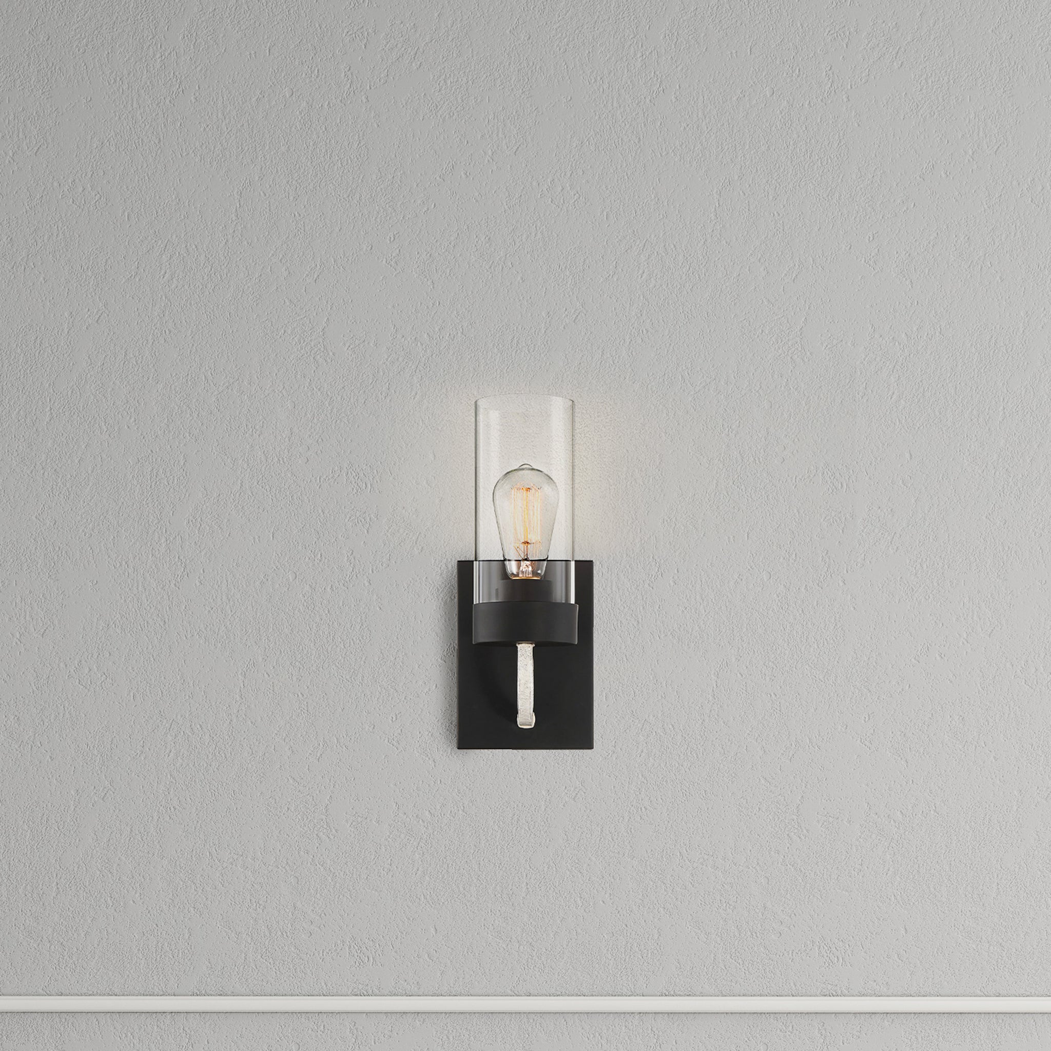 Zephyr Single Light Sconce With Clear Glass Metal Black Finish - MidinMod