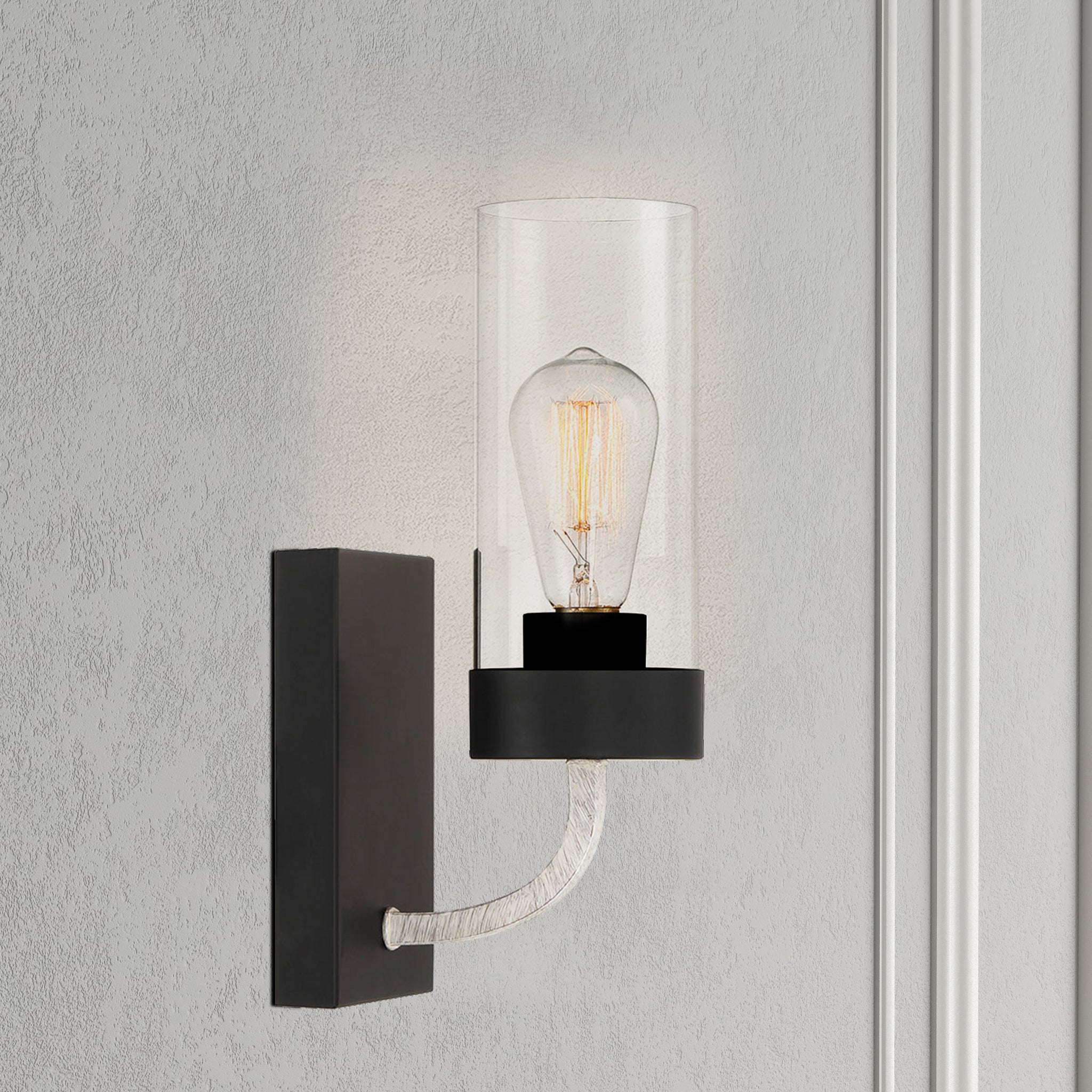 Zephyr Single Light Sconce With Clear Glass Metal Black Finish - MidinMod