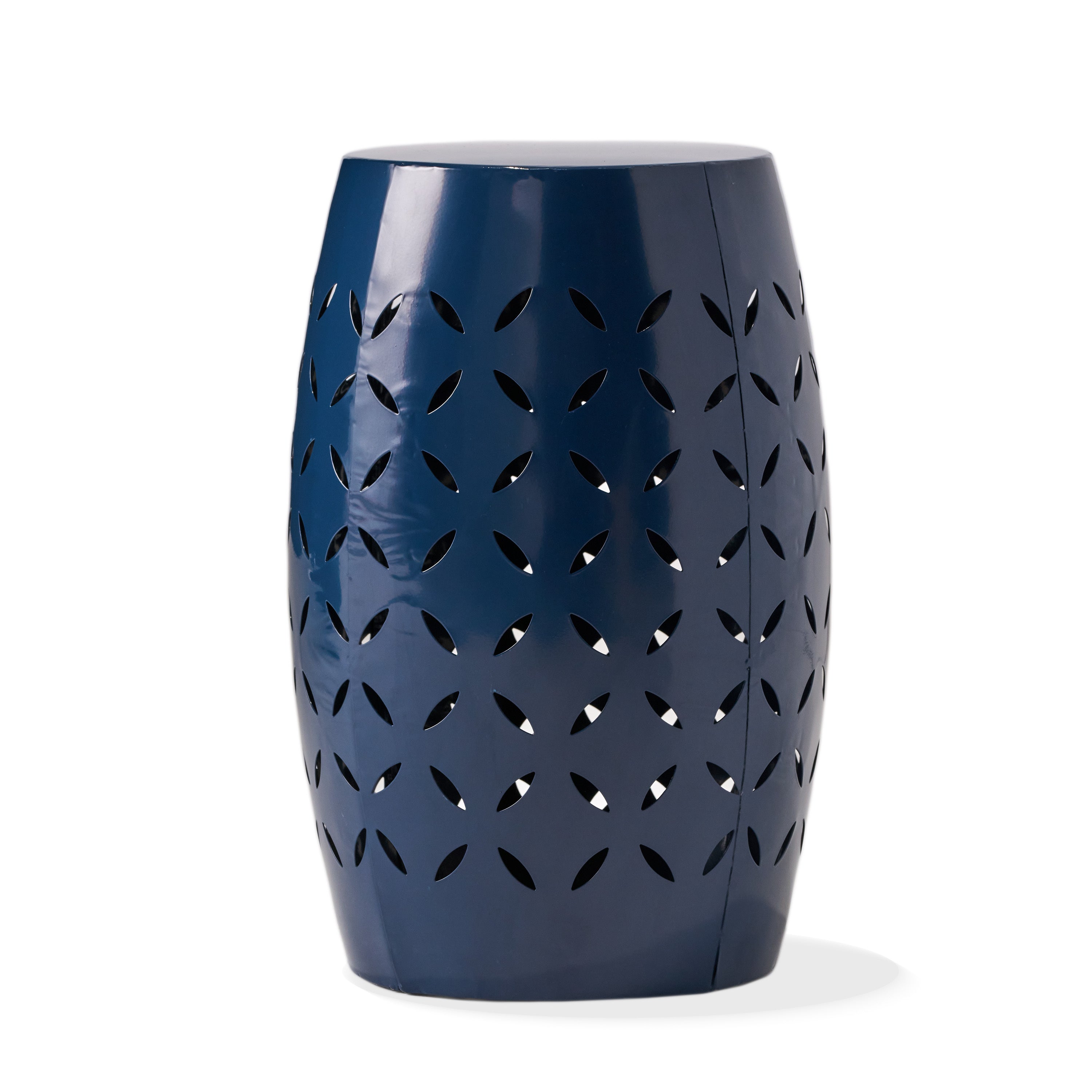 Lace-Cut Outdoor Side Table Patio Accent - Navy Blue