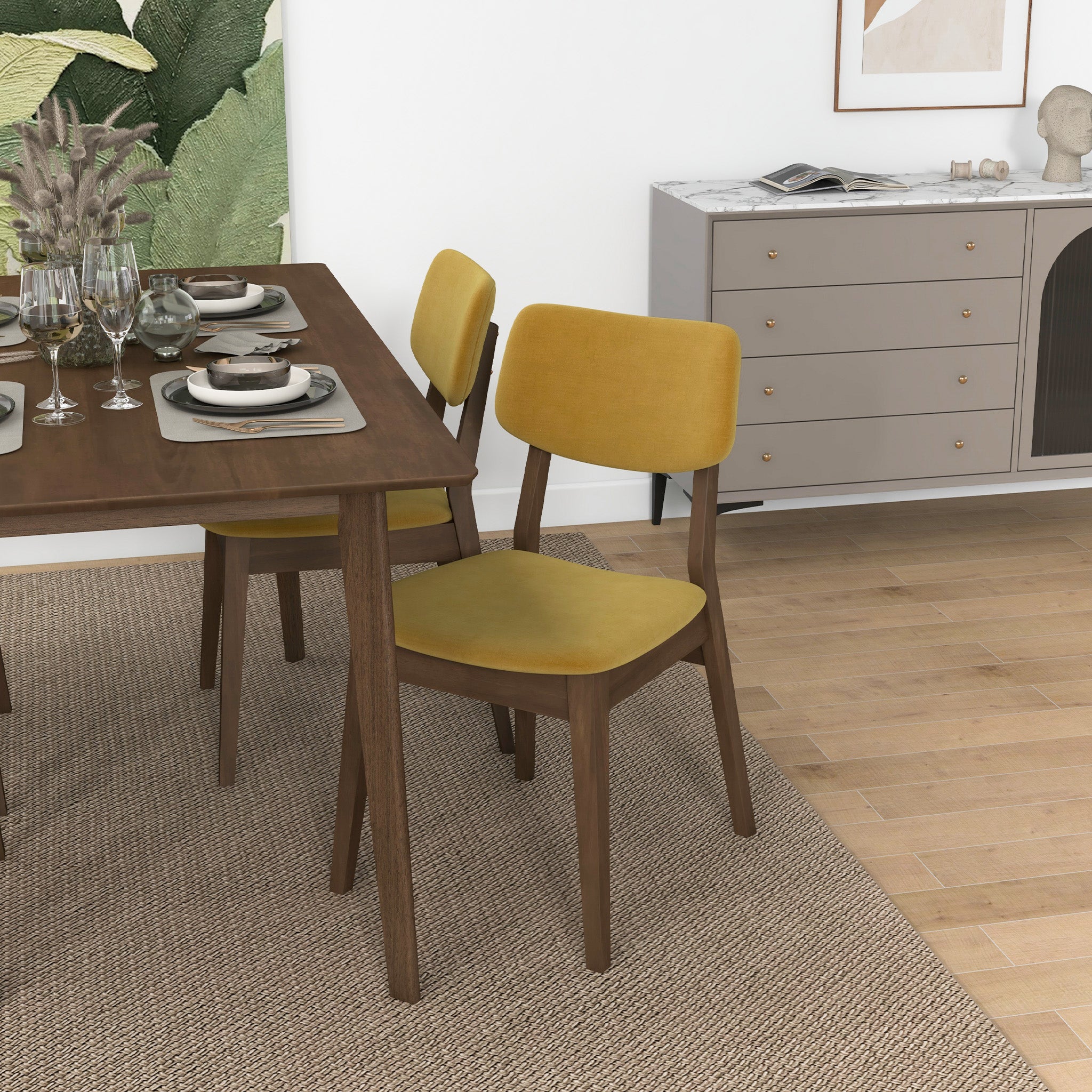 Abbott Dark Yellow Velvet Dining Chair Set of 2 - MidinMod