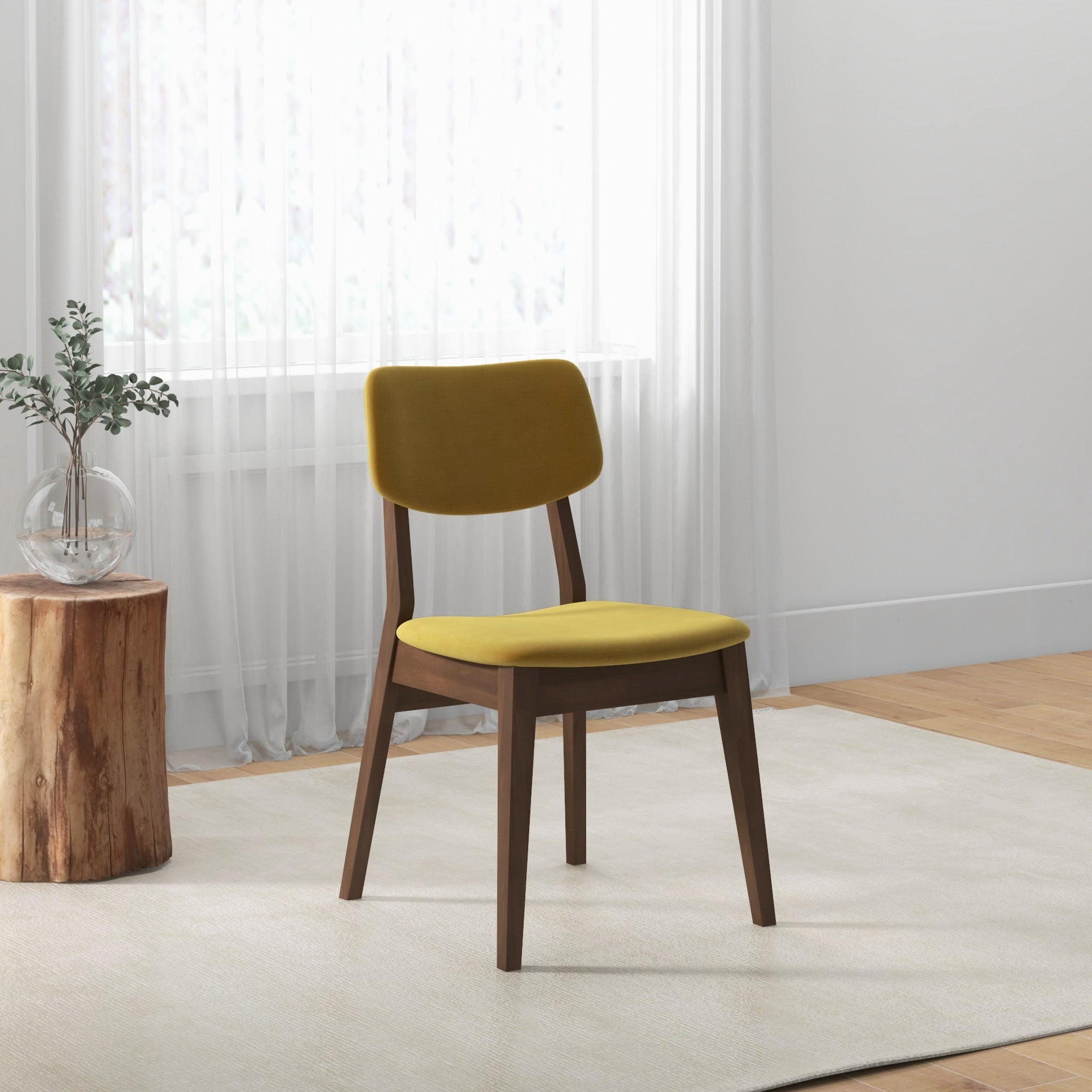 Abbott Dark Yellow Velvet Dining Chair Set of 2 - MidinMod