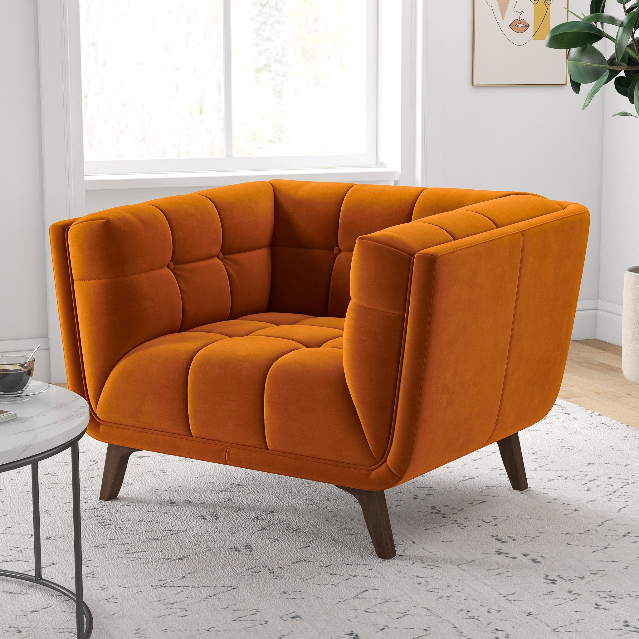 Kano Burnt Orange Velvet Lounge Chair - MidinMod