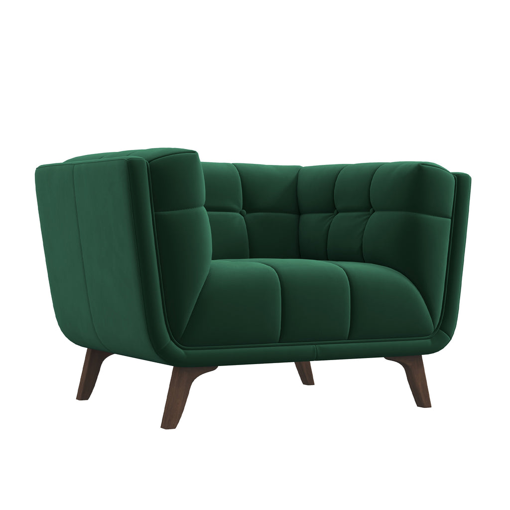 Kano Dark Green Velvet Large Sofa, Mid in Mod