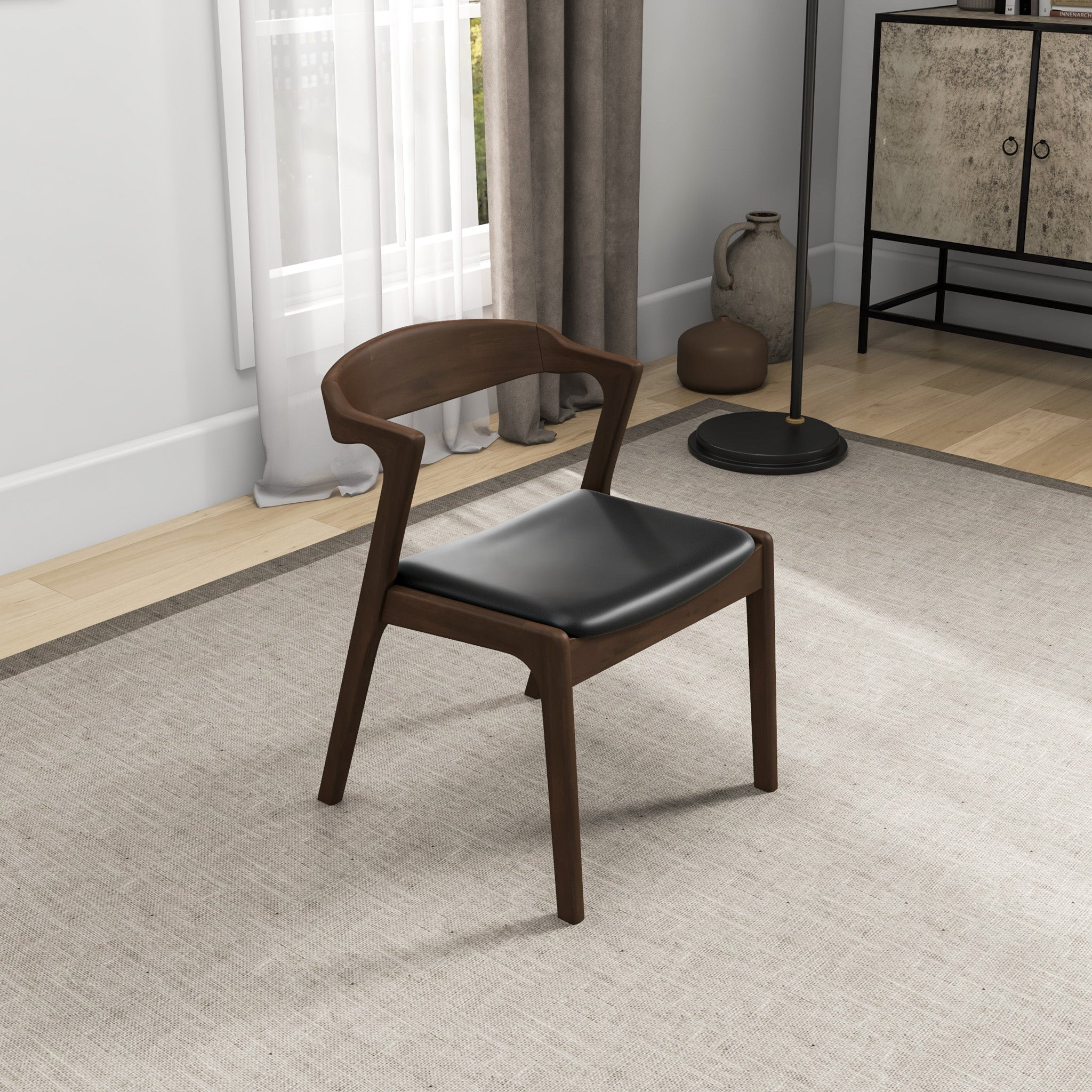 Reggie Dining Chair Black Leather Set of 2 - MidinMod
