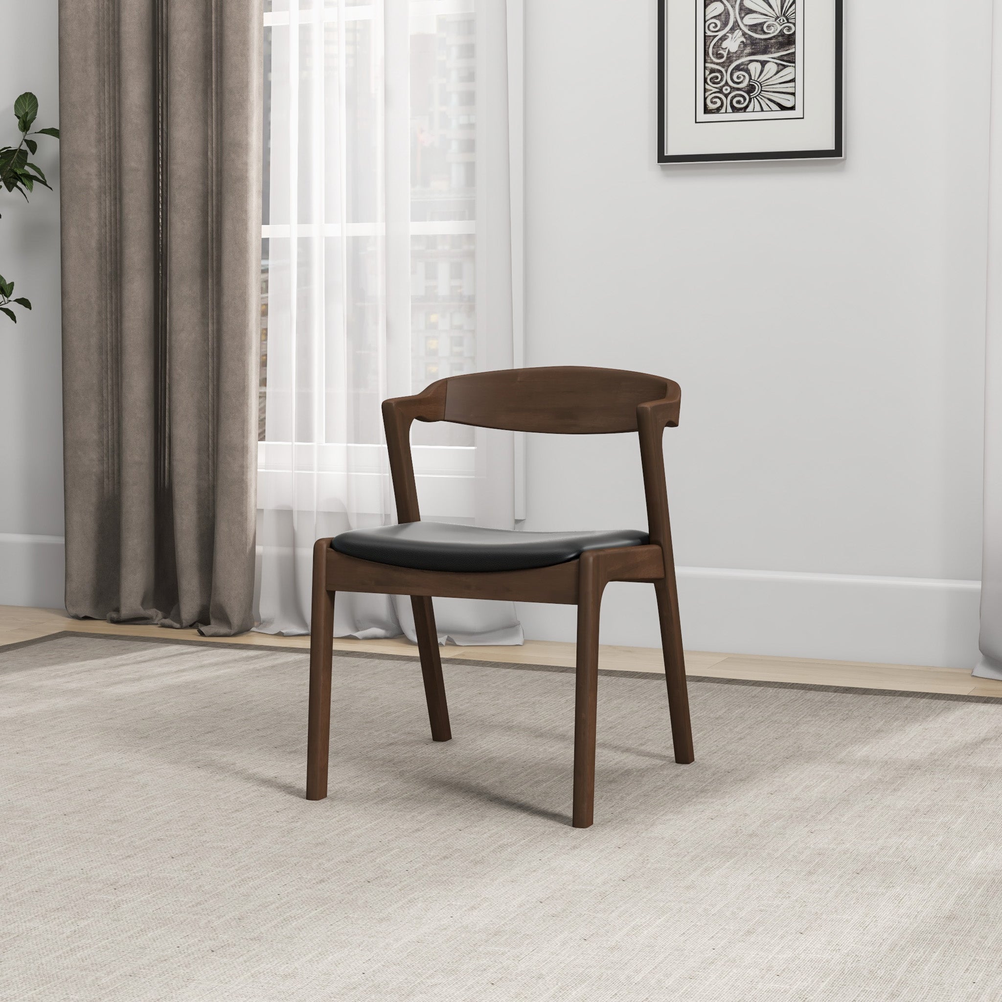 Reggie Dining Chair Black Leather Set of 2 - MidinMod