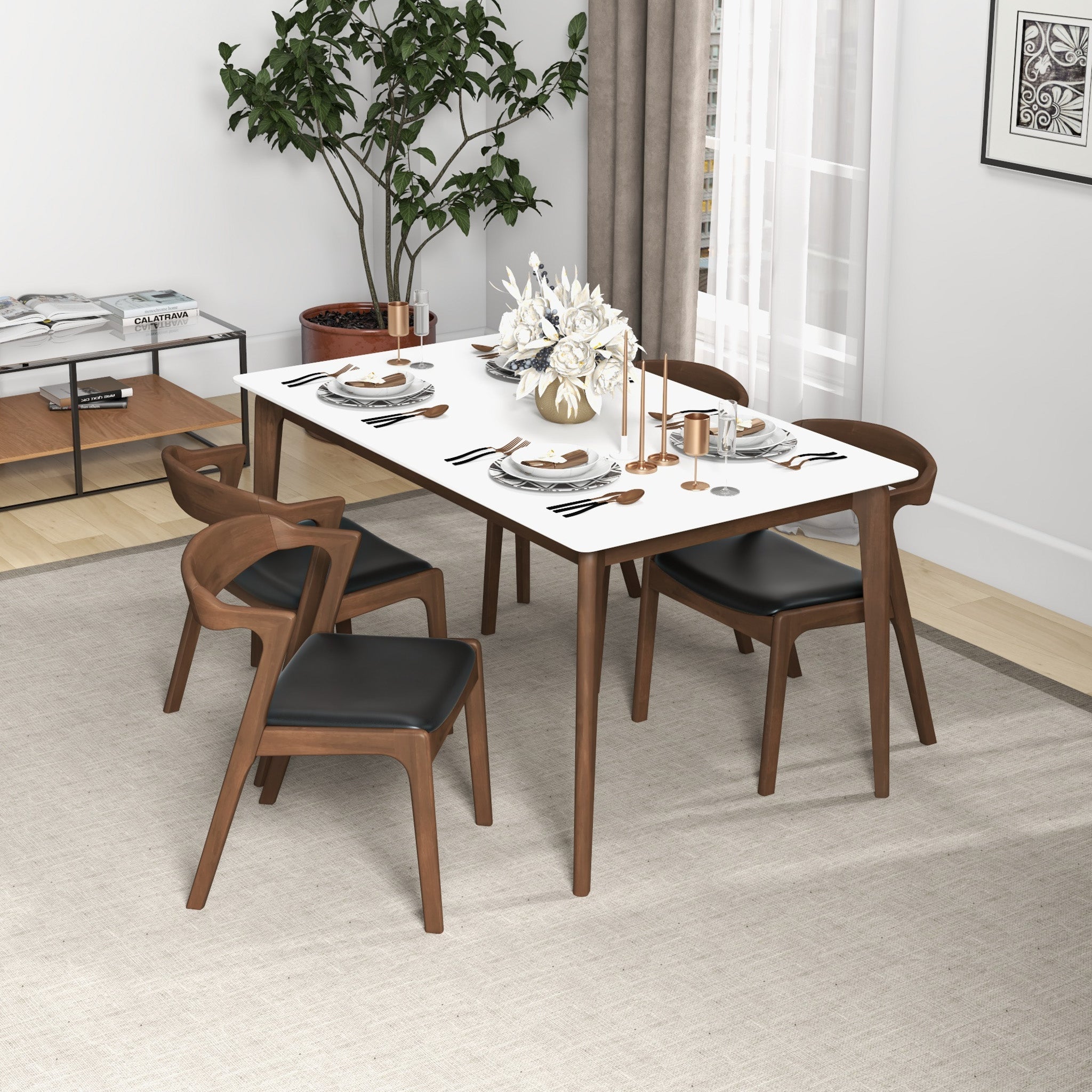 Reggie Dining Chair Black Leather Set of 2 - MidinMod