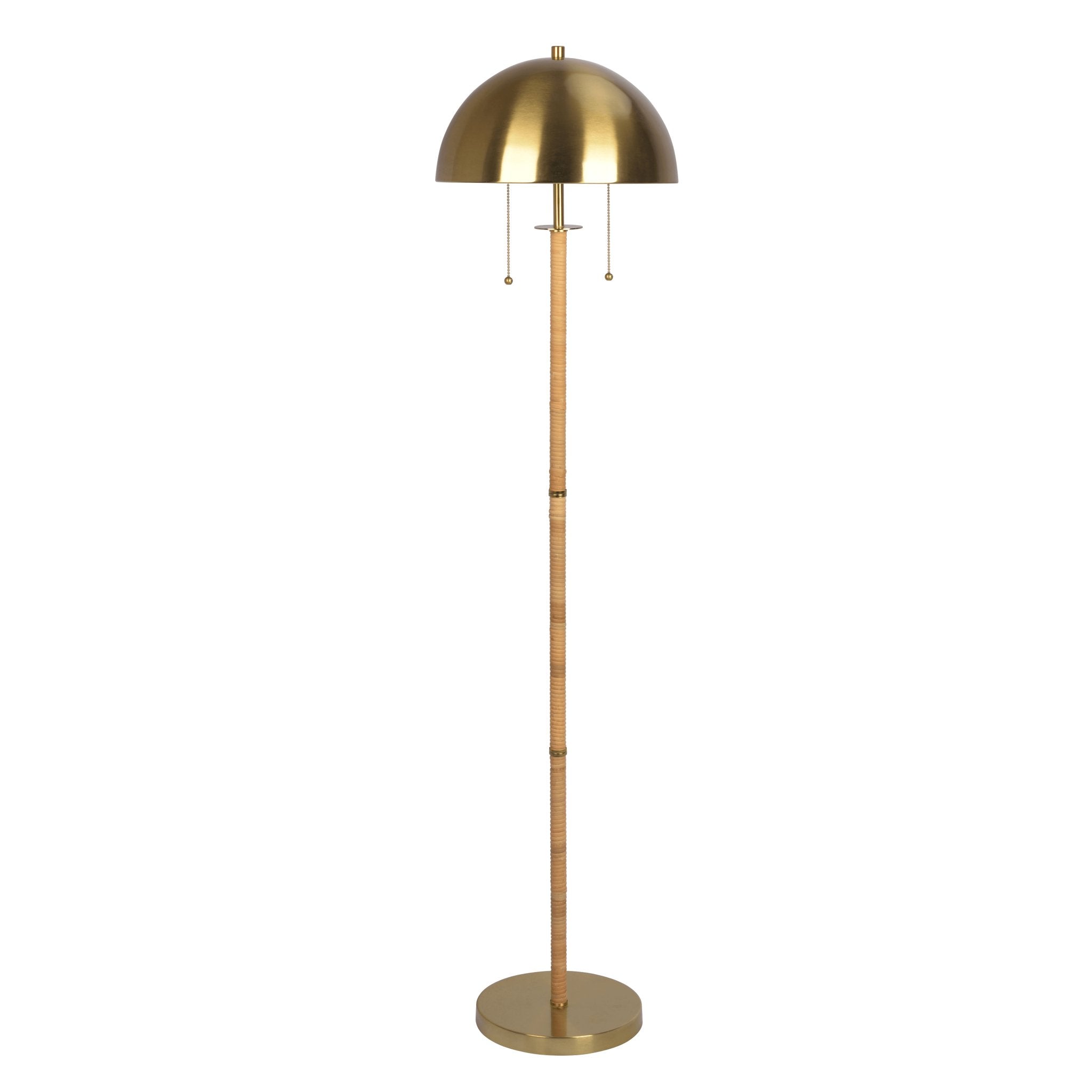 Allure 2-Light Floor Lamp, Gold Brass, Natural Rattan Tube , Double On/Off Pull Chain - MidinMod