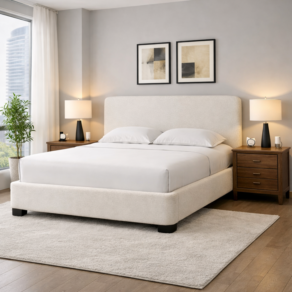 Whittgate Beige Fabric Upholstered King Size Bed