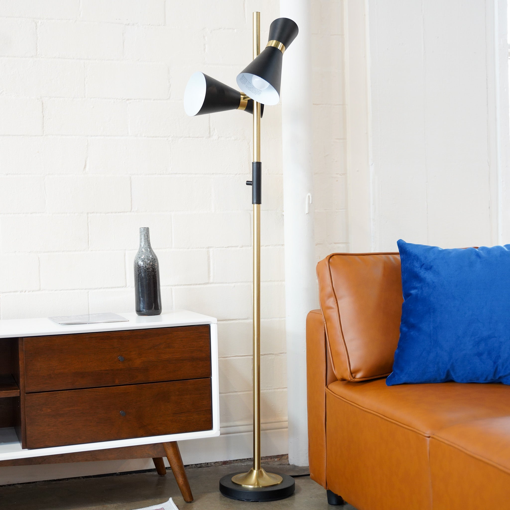 Axis Brassed Gold Floor Lamp with 4-Way Switch Double Spots with Metal Base - MidinMod