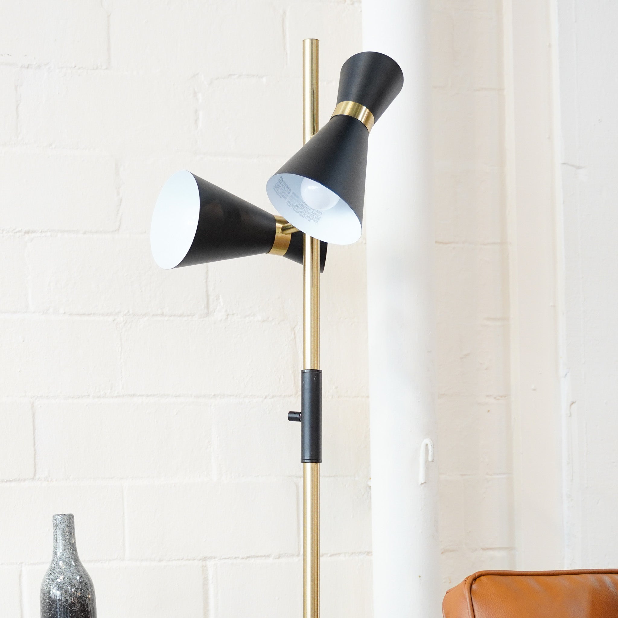 Axis Brassed Gold Floor Lamp with 4-Way Switch Double Spots with Metal Base - MidinMod
