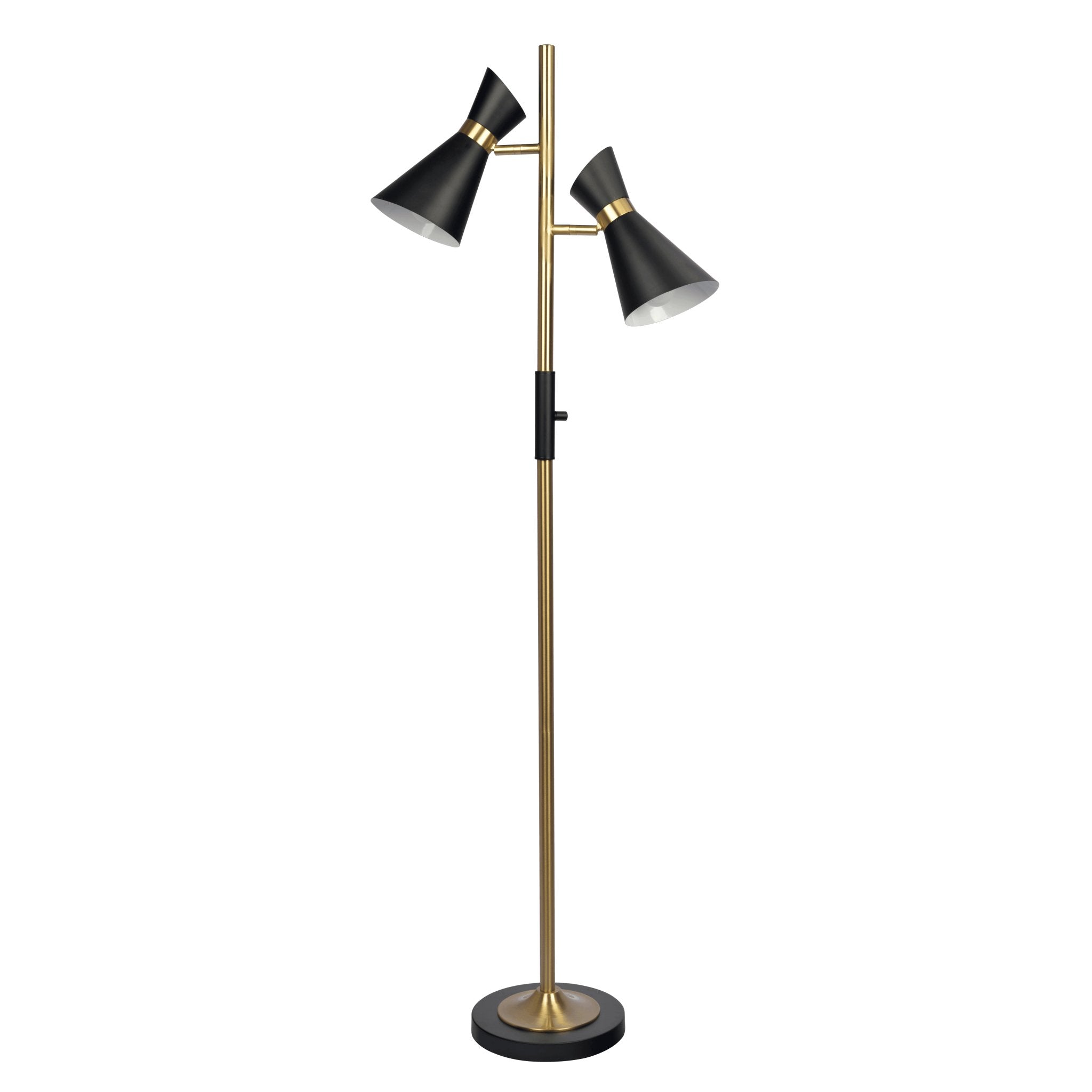 Axis Brassed Gold Floor Lamp with 4-Way Switch Double Spots with Metal Base - MidinMod