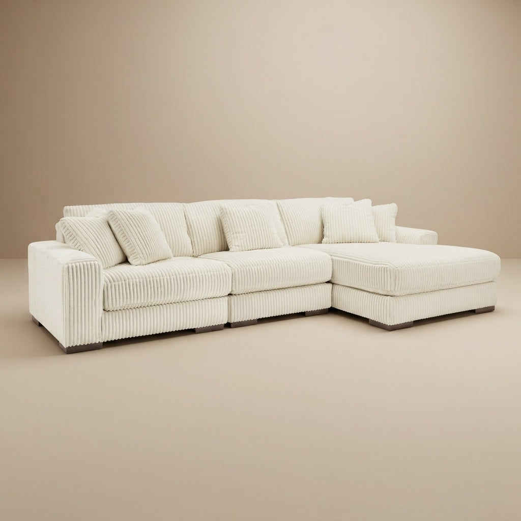 Lindyn 3-Piece Sectional with Chaise - Ivory, Right-Arm Chaise
