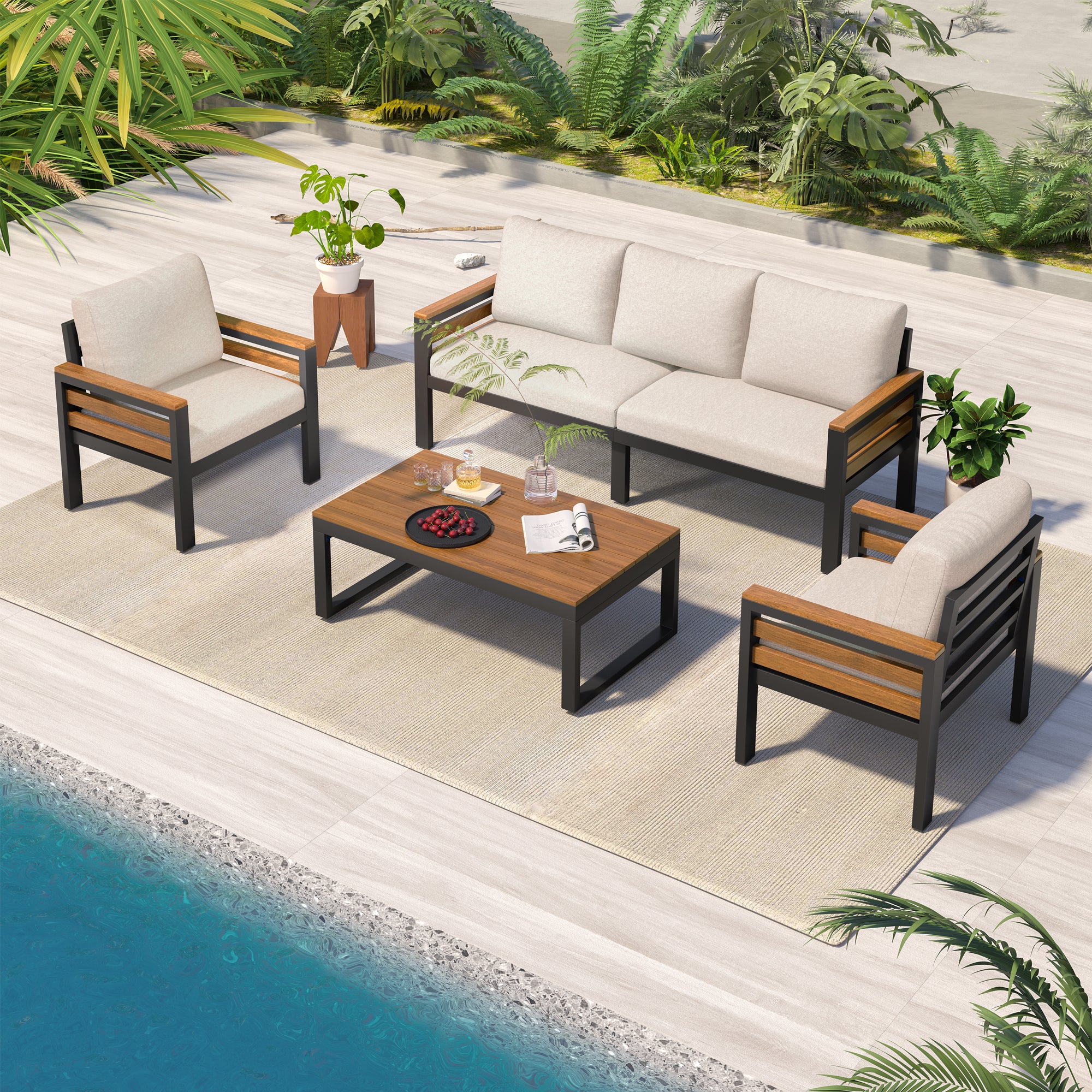 Go Outdoor Coffee Table Cushioned Seating - Beige