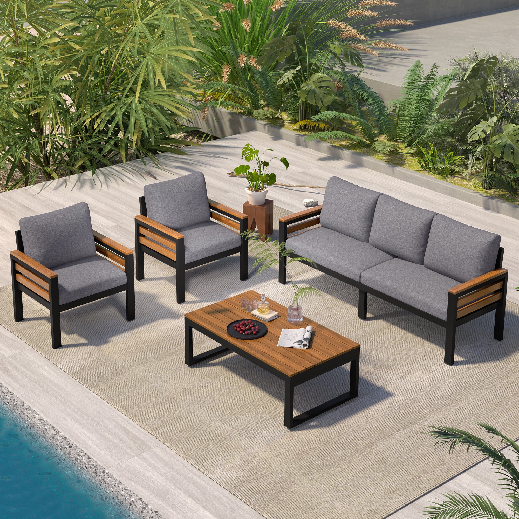Go Outdoor Coffee Table Cushioned Seating - Gray