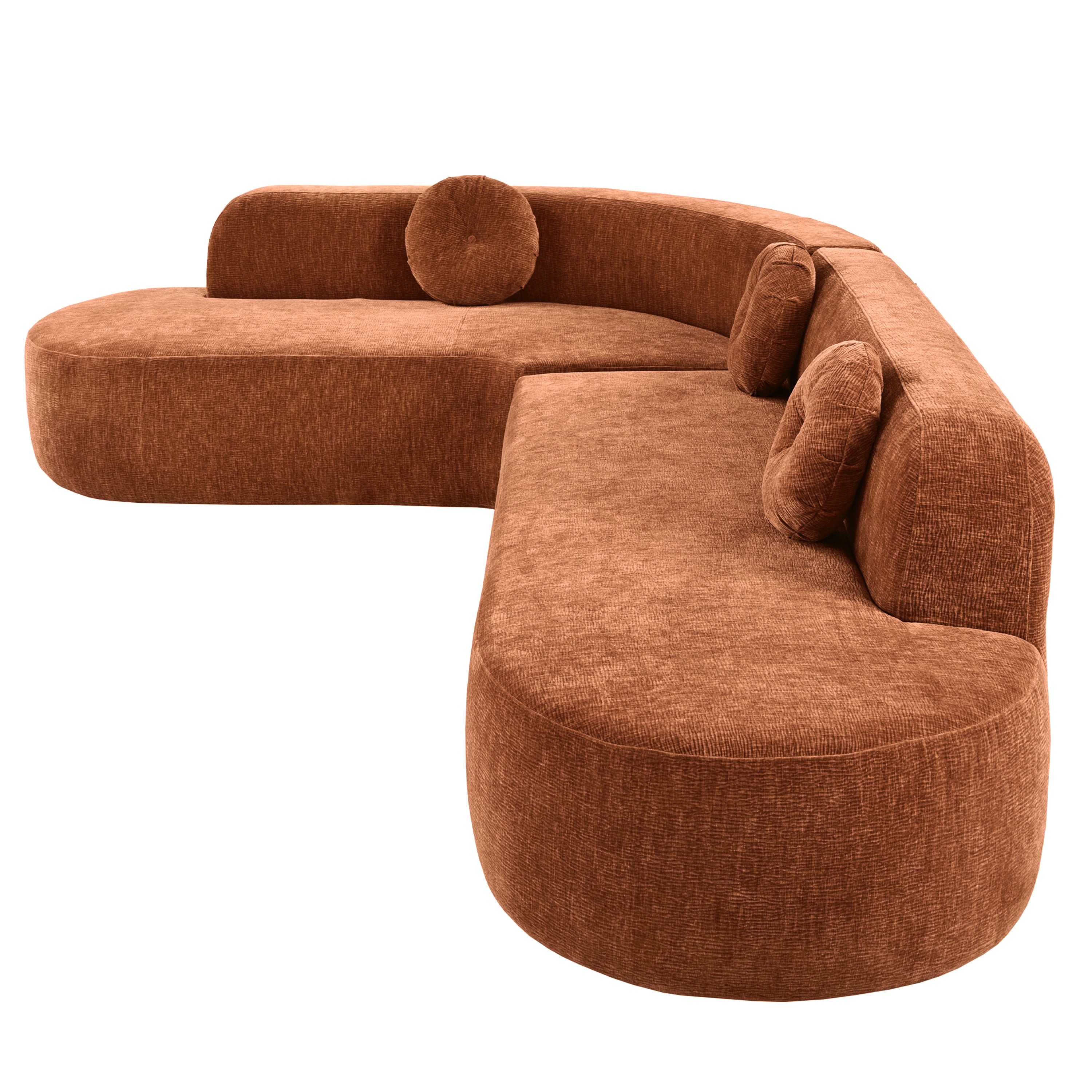 Mirod Burnt Orange Chenille 4-Seat Corner Sofa with Curved Design and Plush Comfort - MidinMod