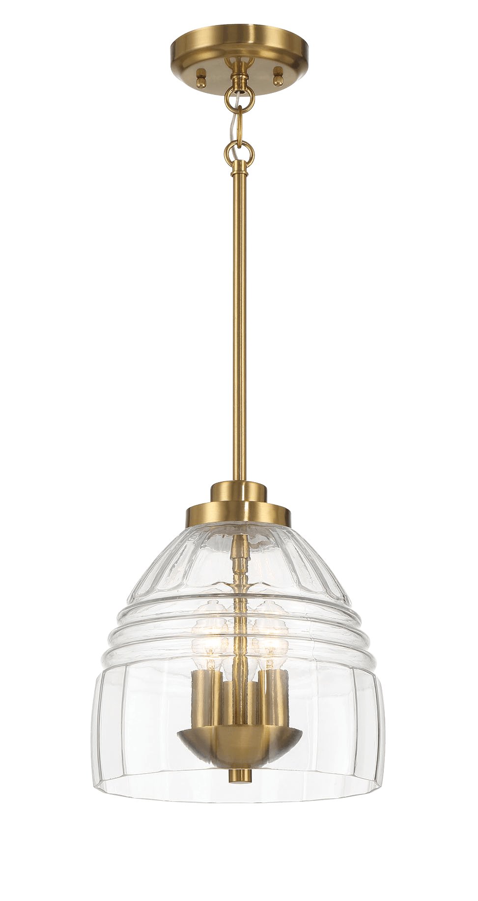 Ember Three Candle Lights Chain Pendant With Clear Glass - Satin Brass - MidinMod