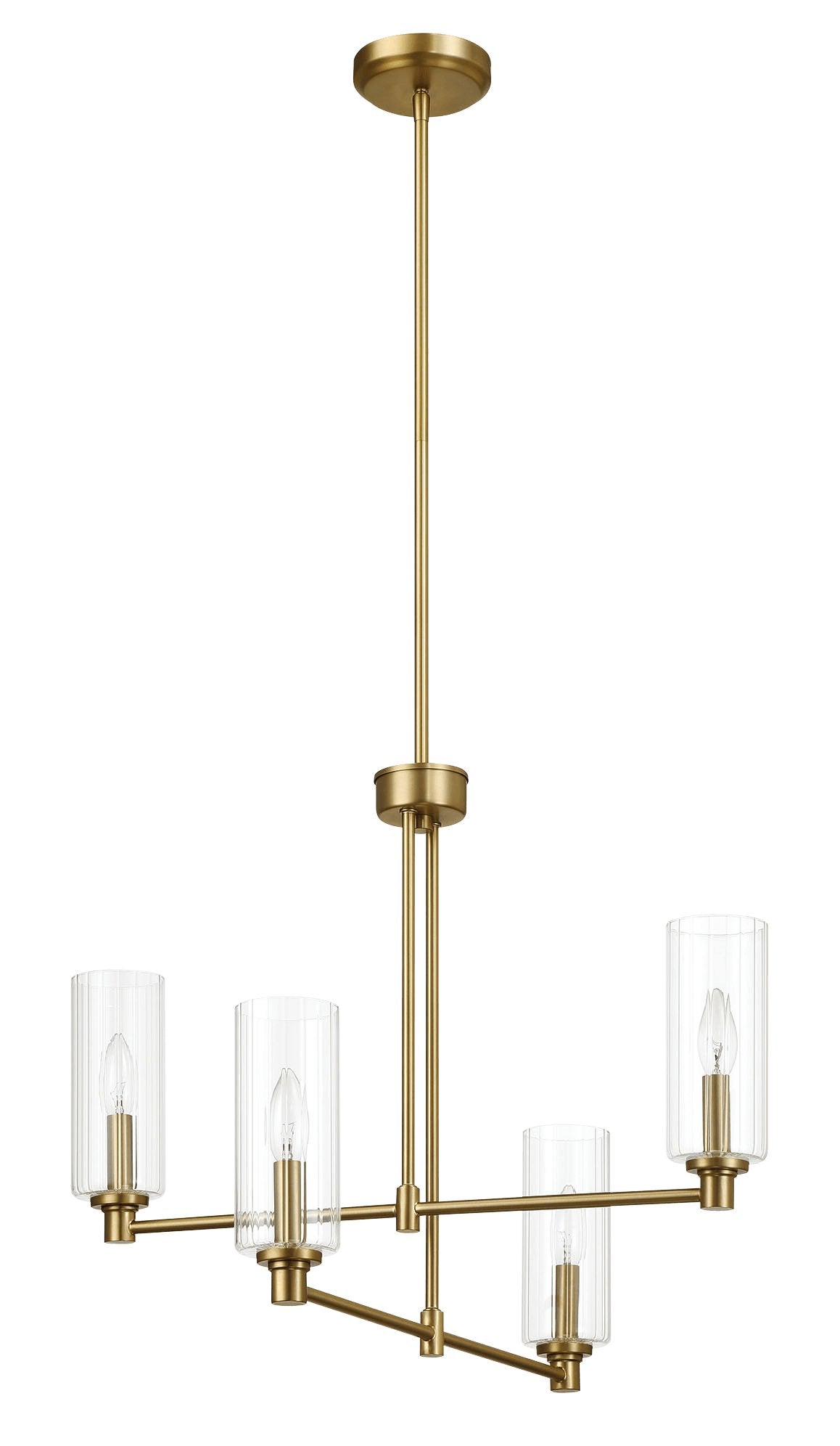 Enigma Four Lights Chandelier With Clear Ribbed Glass -Satin Brass - MidinMod